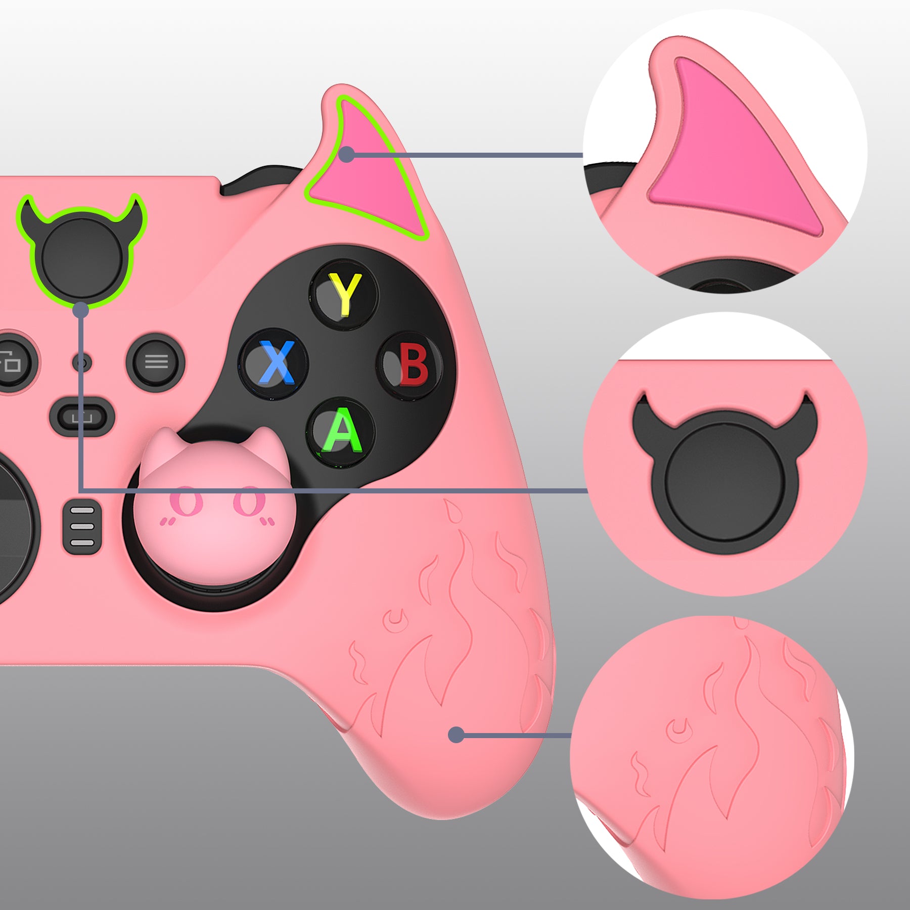 PlayVital Cute Demon Silicone Case Cover with Thumb Grips Caps for Xbox Elite Series 2 Controller & Xbox Elite Series 2 Core Controller - Black - UQNE2P005 PlayVital
