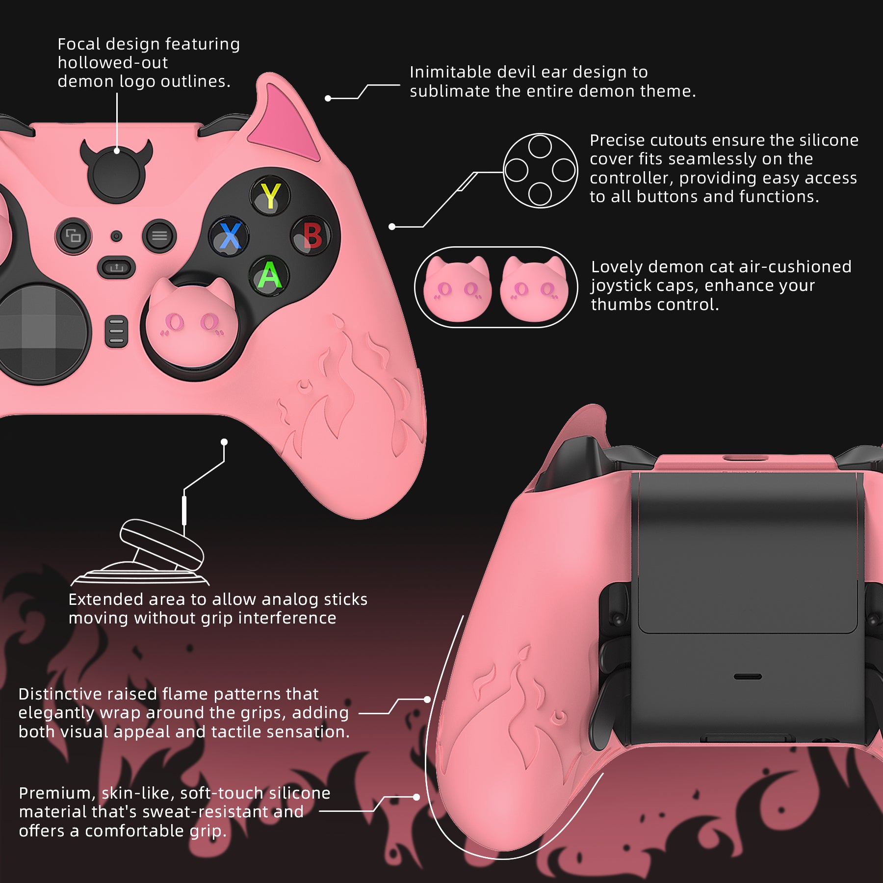 PlayVital Cute Demon Silicone Case Cover with Thumb Grips Caps for Xbox Elite Series 2 Controller & Xbox Elite Series 2 Core Controller - Black - UQNE2P005 PlayVital