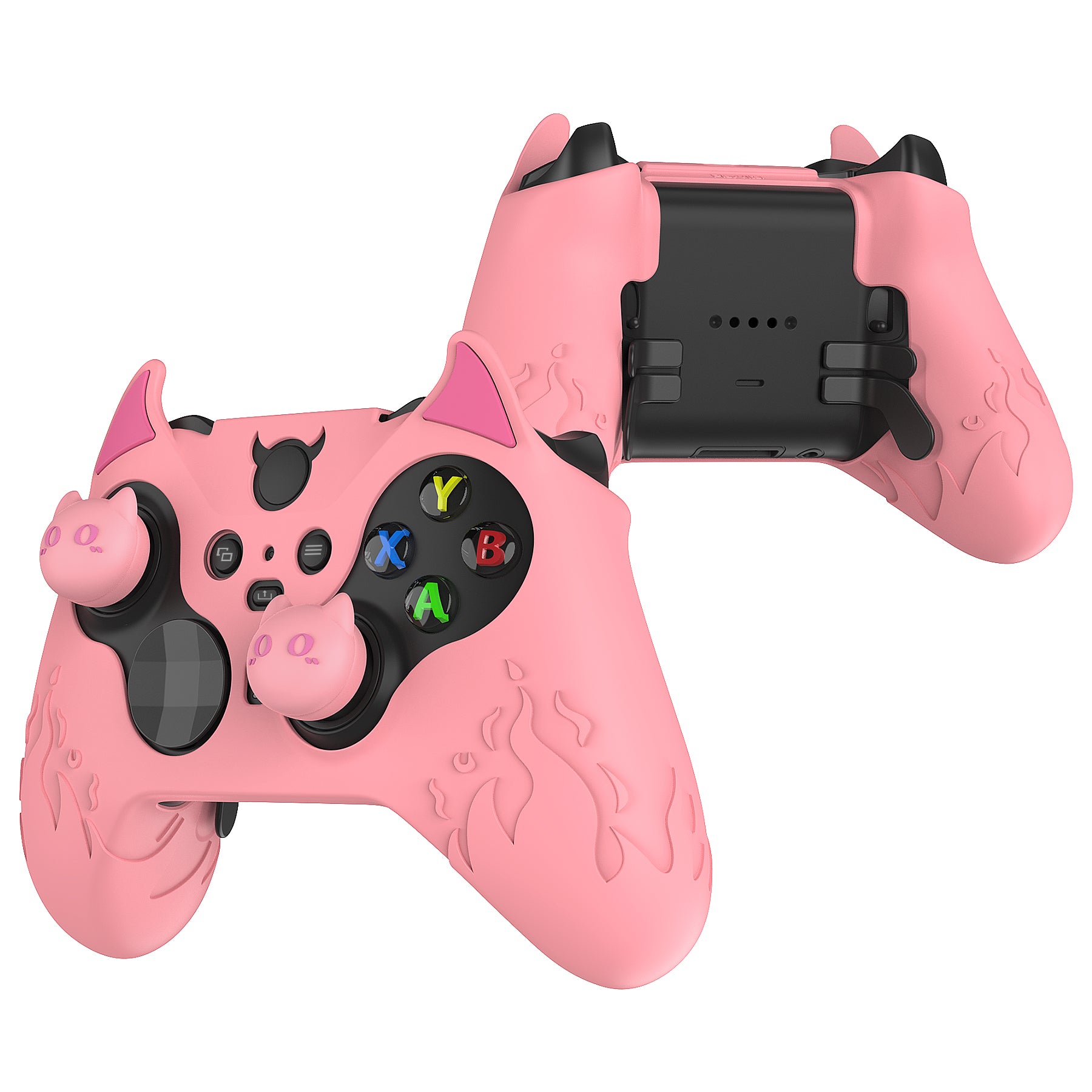 PlayVital Cute Demon Silicone Case Cover with Thumb Grips Caps for Xbox Elite Series 2 Controller & Xbox Elite Series 2 Core Controller - Black - UQNE2P005 PlayVital