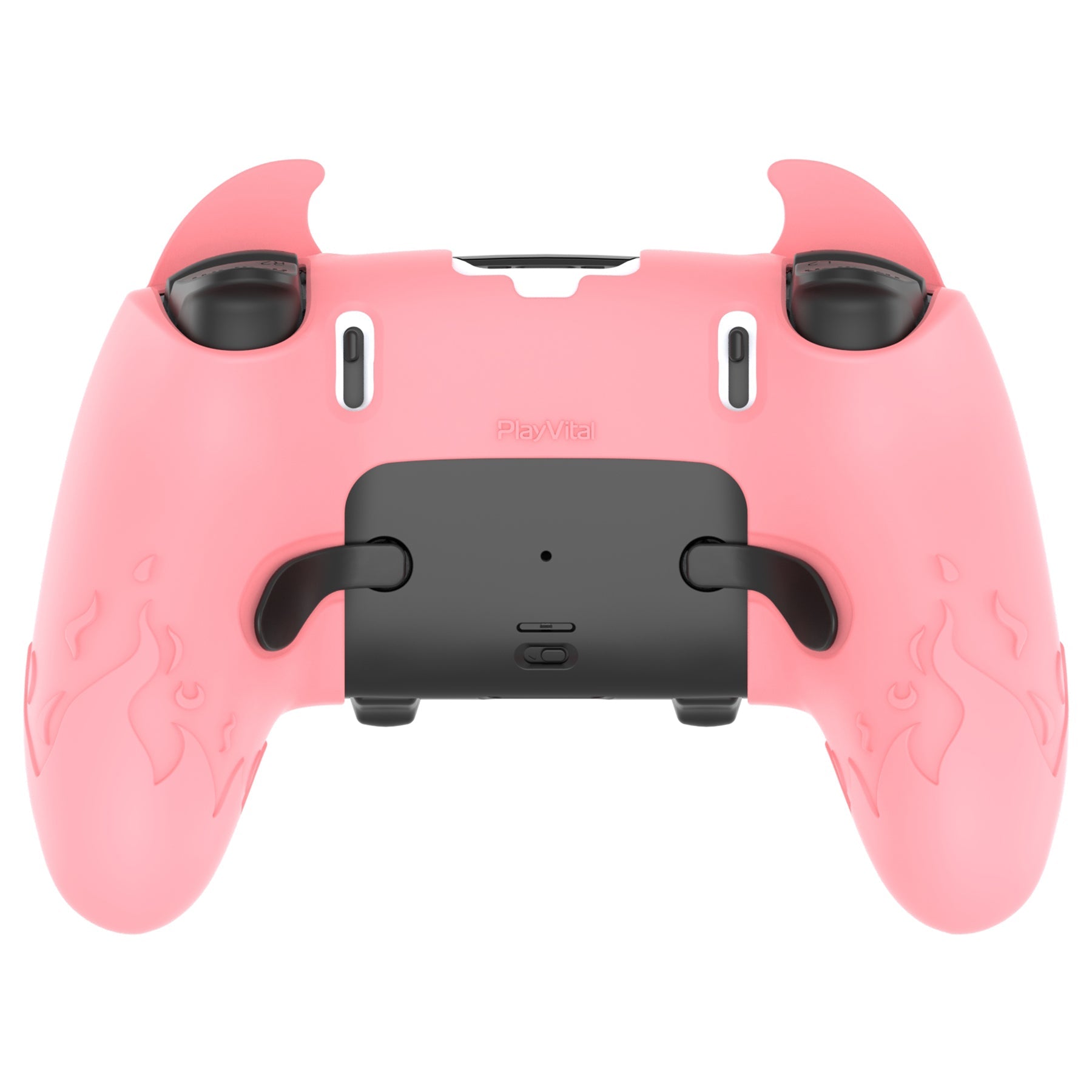 PlayVital Cute Demon Silicone Case with Touch Pad Sticker & Thumb Grip Caps for PS5 Edge Controller - Pink PlayVital