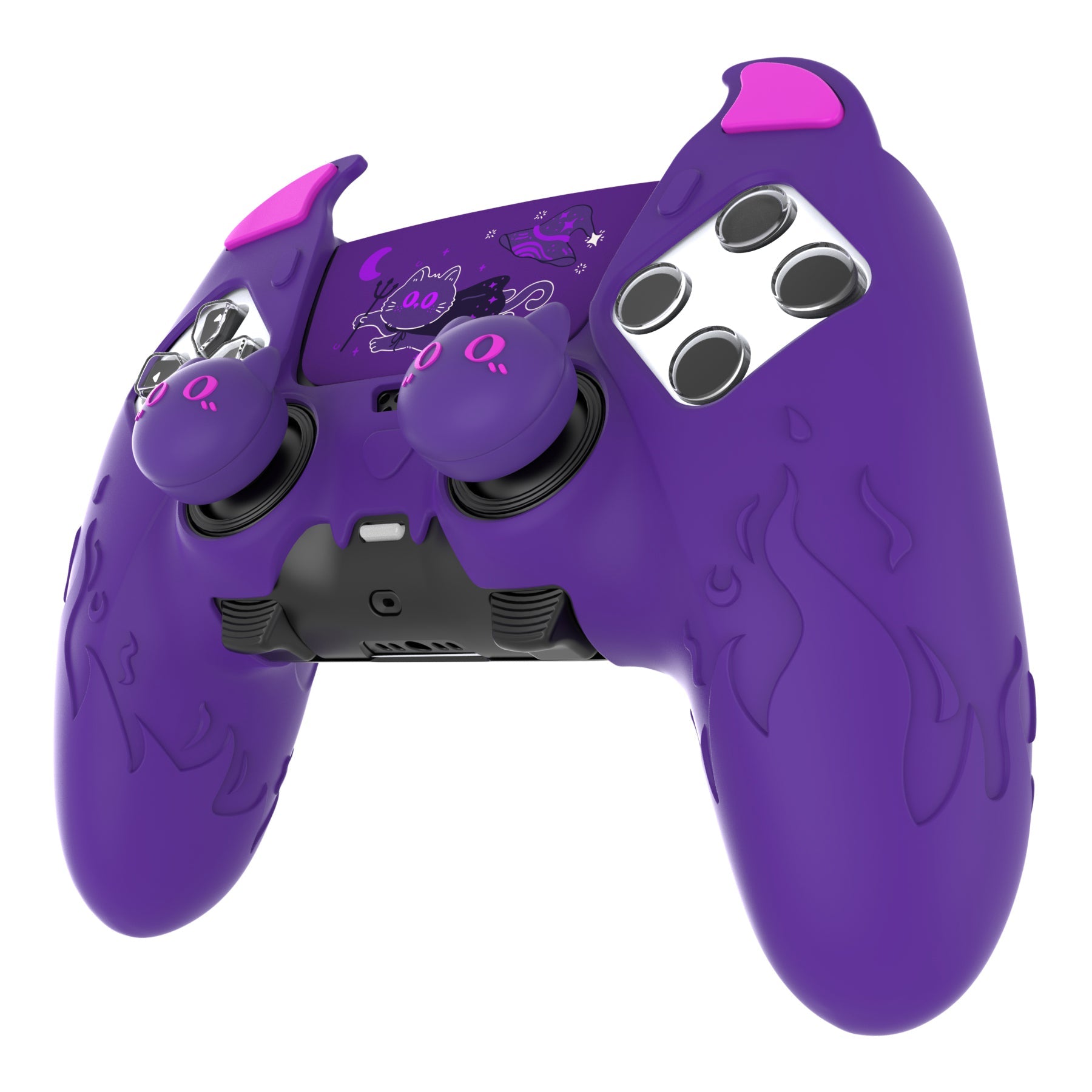 PlayVital Cute Demon Silicone Case with Touch Pad Sticker & Thumb Grip Caps for PS5 Edge Controller - Purple PlayVital
