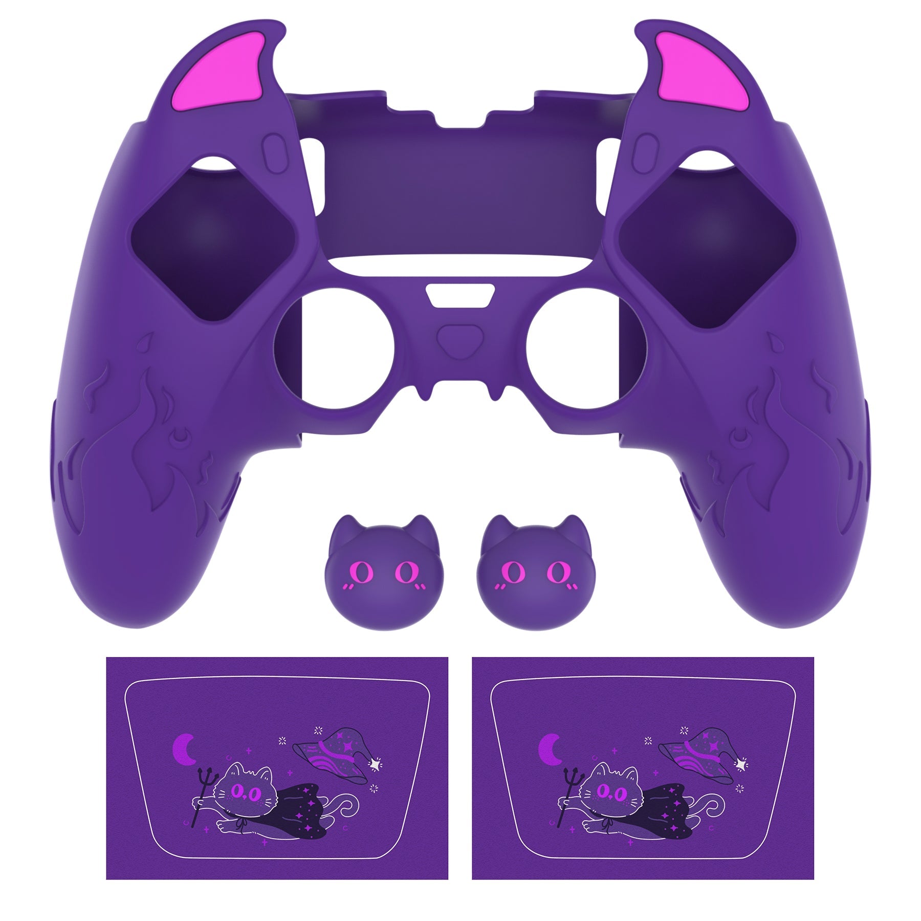 PlayVital Cute Demon Silicone Case with Touch Pad Sticker & Thumb Grip Caps for PS5 Edge Controller - Purple PlayVital