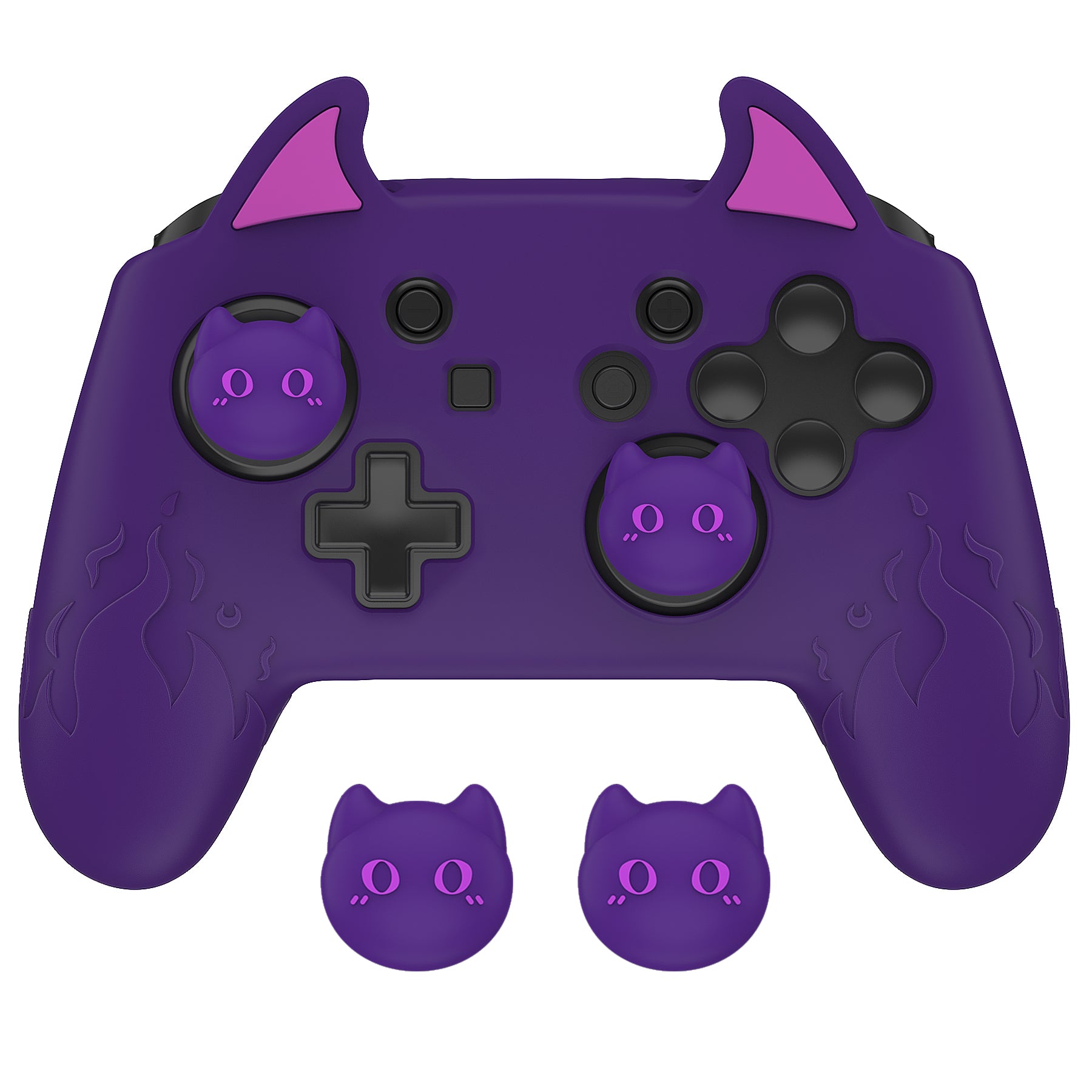 PlayVital Cute Demon Silicone Grip Cover with Thumb Grips and Stickers for Nintendo Switch Pro Controller - Purple PlayVital