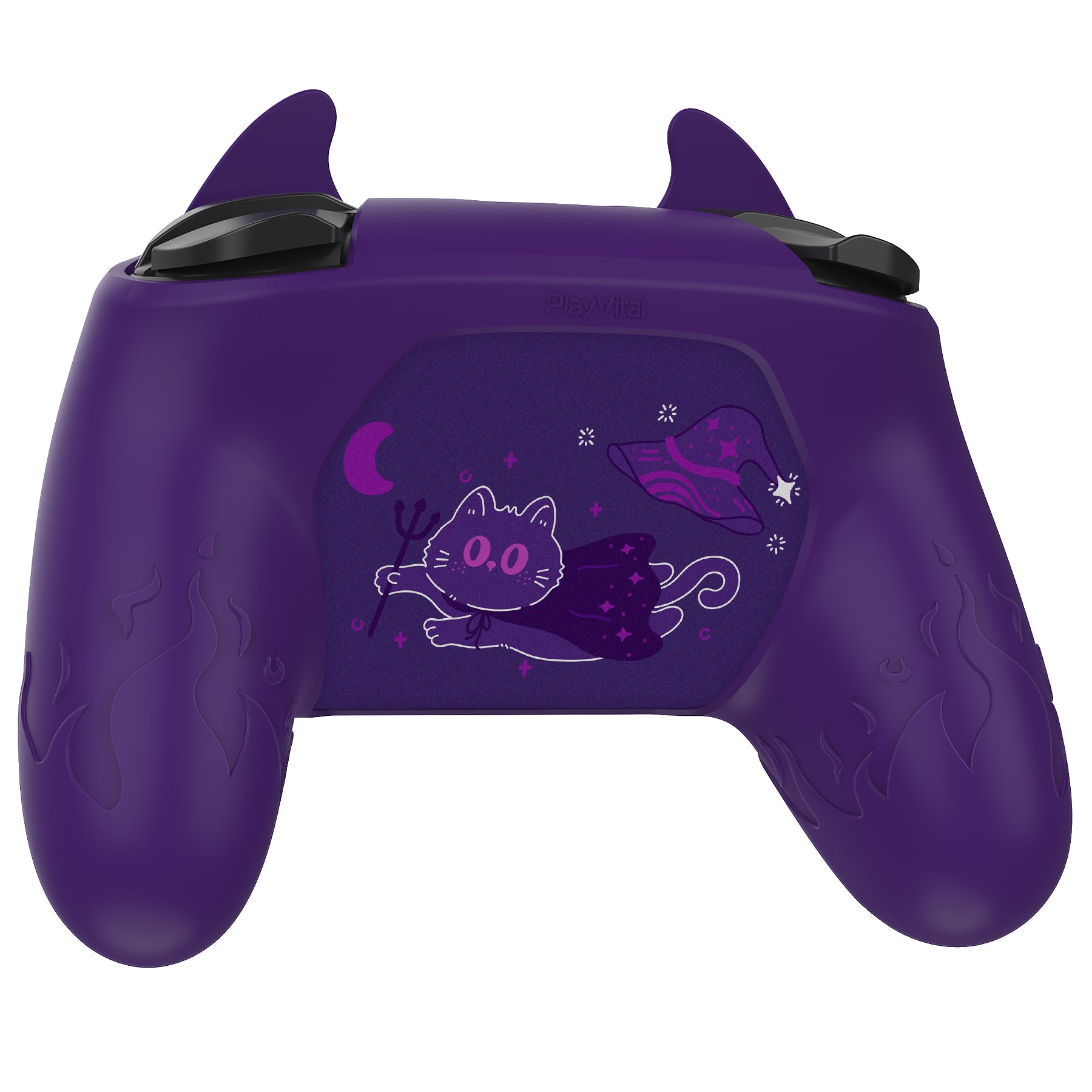 PlayVital Cute Demon Silicone Grip Cover with Thumb Grips and Stickers for Nintendo Switch Pro Controller - Purple PlayVital