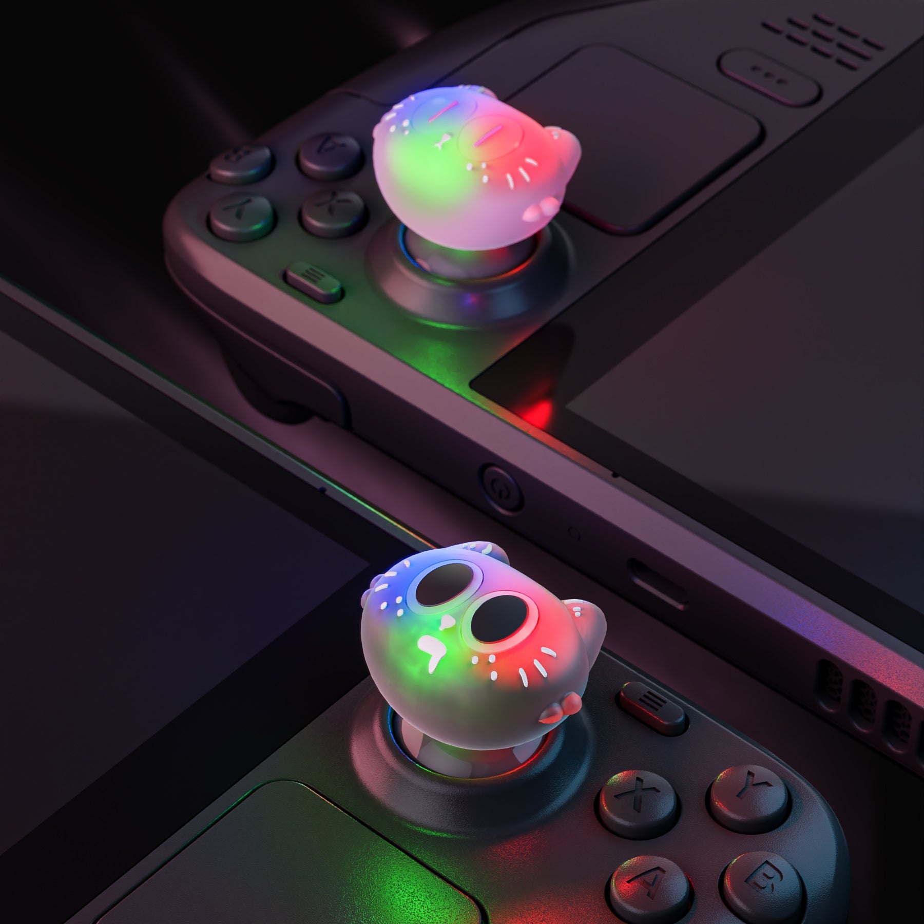 PlayVital Cute Illuminated LED Thumbstick Grips for Steam Deck OLED & LCD, Joystick Caps Thumb Grips for Steam Deck Accessories - Moonlight Cat PlayVital