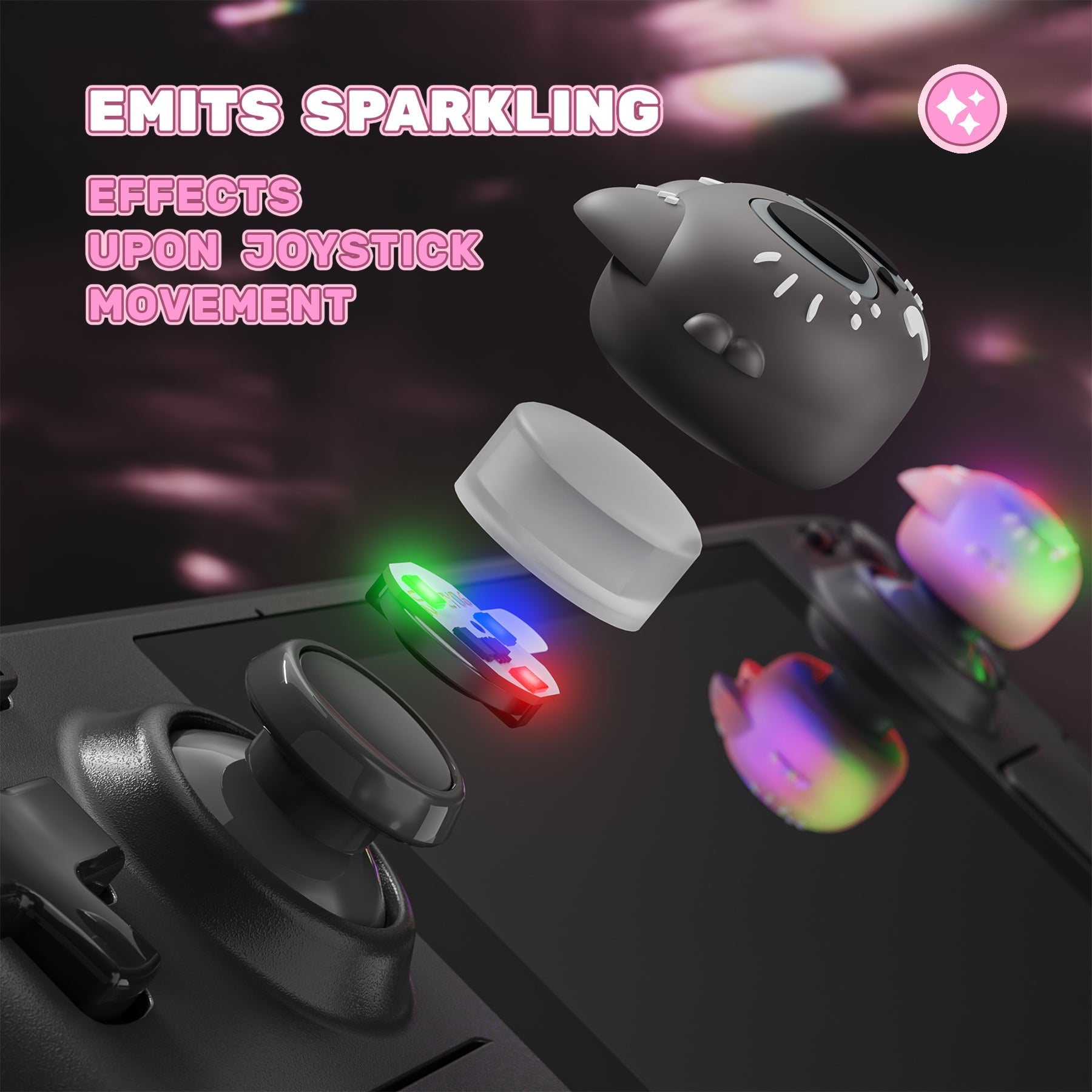 PlayVital Cute Illuminated LED Thumbstick Grips for Steam Deck OLED & LCD, Joystick Caps Thumb Grips for Steam Deck Accessories - Moonlight Cat PlayVital