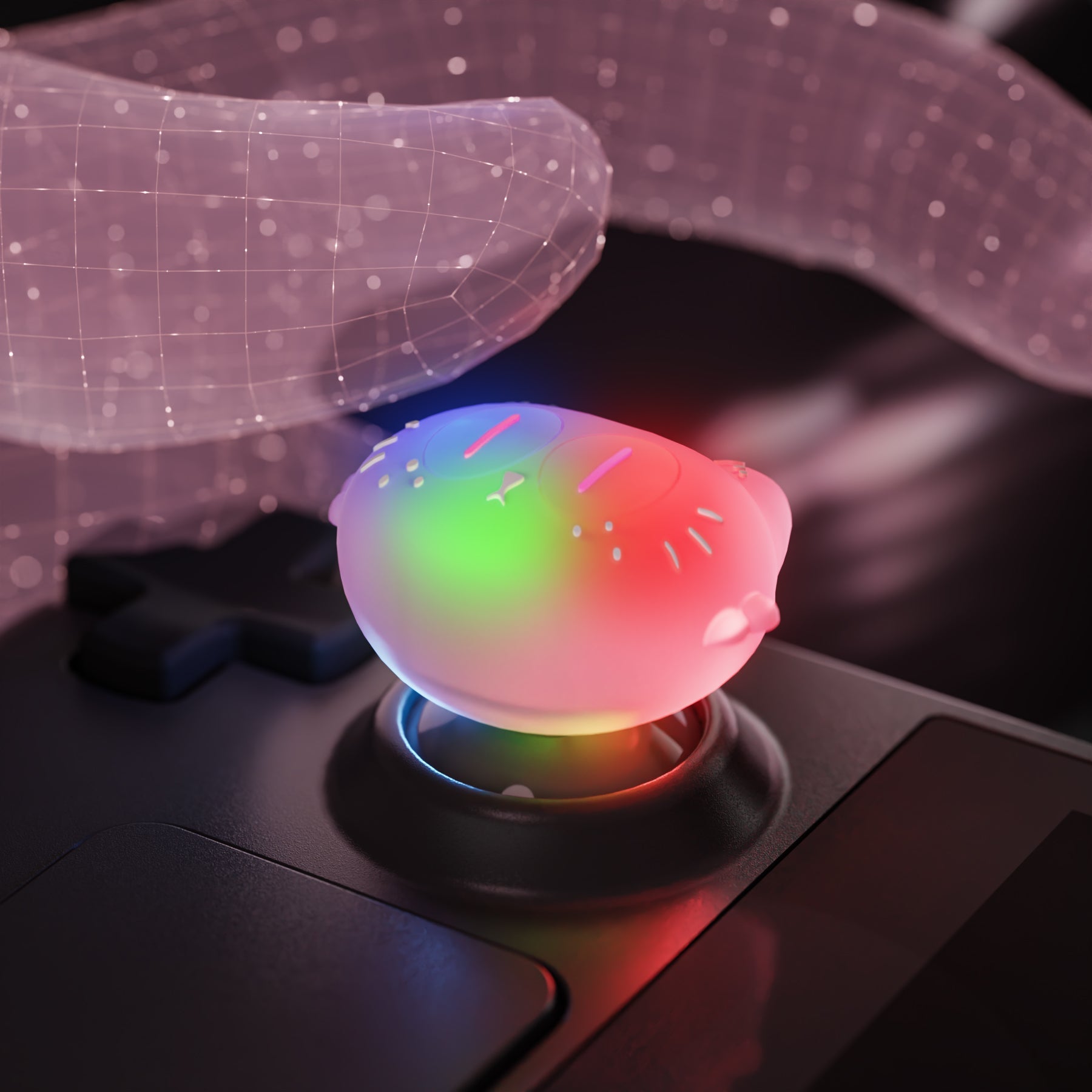 PlayVital Cute Illuminated LED Thumbstick Grips for Steam Deck OLED & LCD, Joystick Caps Thumb Grips for Steam Deck Accessories - Moonlight Cat PlayVital