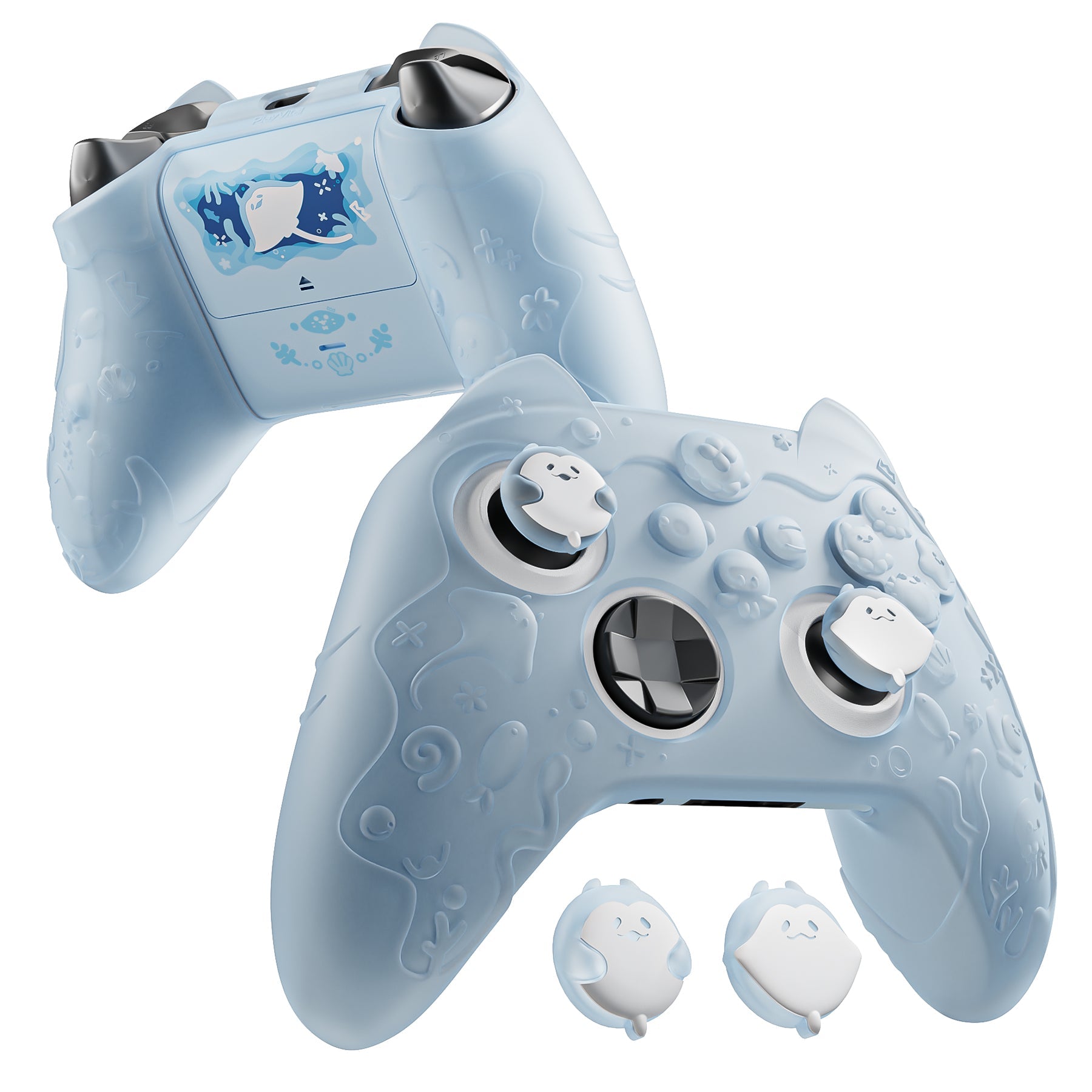 PlayVital Cute Ocean Whisper Series Silicone Cover for Xbox Series X/S Controller, Semi-Clear Silicone Skin Grip for Xbox Core Wireless Controller with Thumb Grip & Sticker - Mint Blue PlayVital