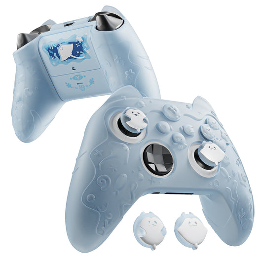 PlayVital Cute Ocean Whisper Series Silicone Cover for Xbox Series X/S Controller, Semi-Clear Silicone Skin Grip for Xbox Core Wireless Controller with Thumb Grip & Sticker - Mint Blue PlayVital