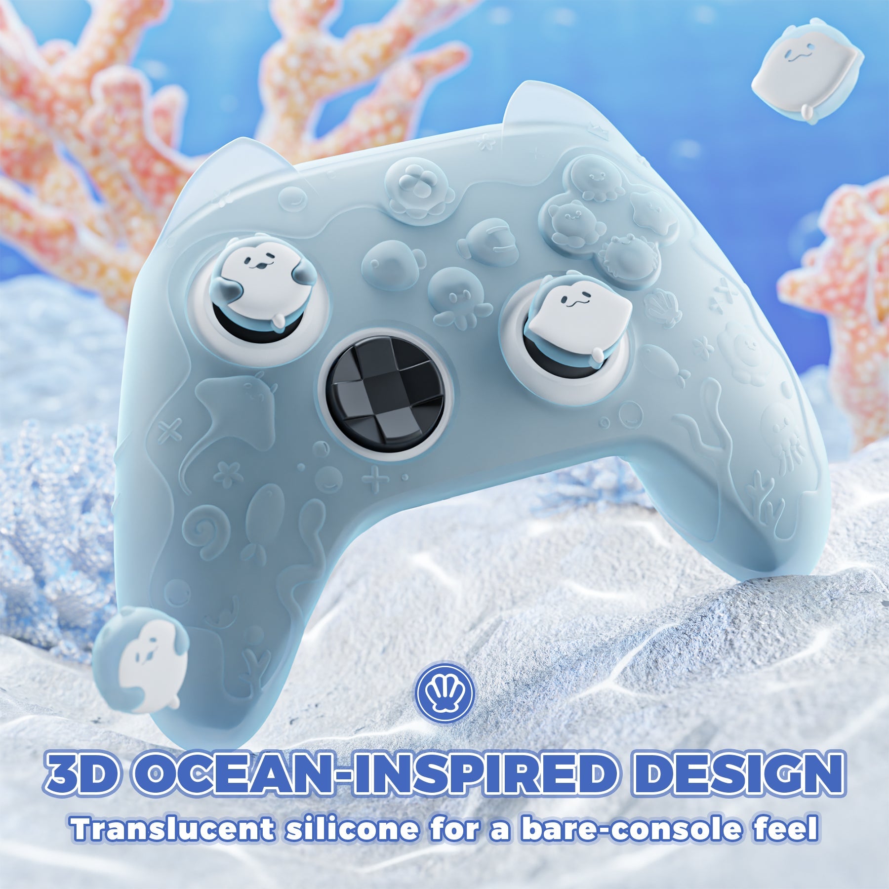 PlayVital Cute Ocean Whisper Series Silicone Cover for Xbox Series X/S Controller, Semi-Clear Silicone Skin Grip for Xbox Core Wireless Controller with Thumb Grip & Sticker - Mint Blue PlayVital