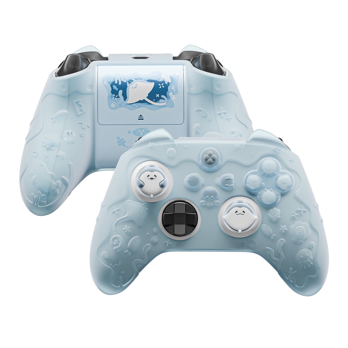 PlayVital Cute Ocean Whisper Series Silicone Cover for Xbox Series X/S Controller, Semi-Clear Silicone Skin Grip for Xbox Core Wireless Controller with Thumb Grip & Sticker - Mint Blue PlayVital