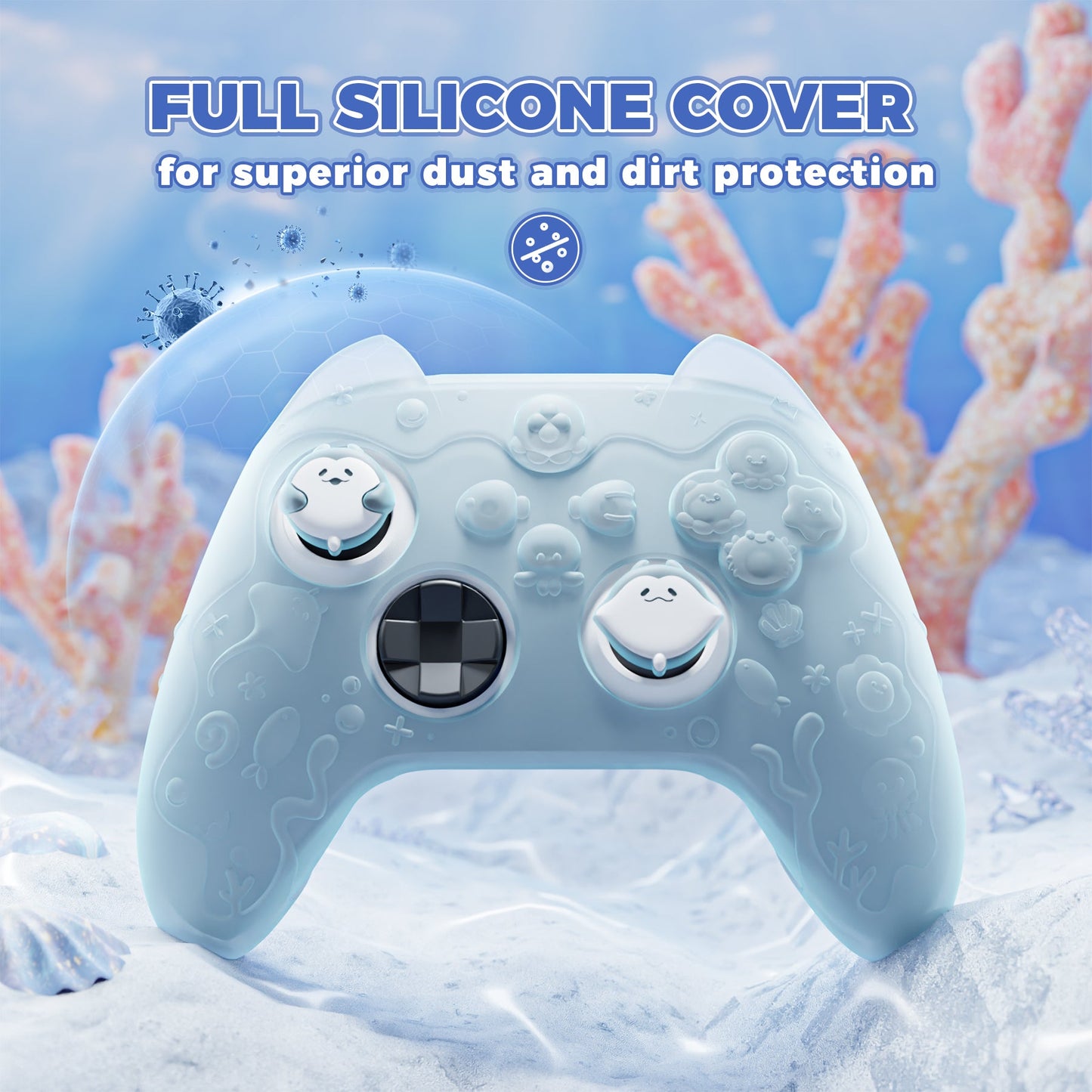 PlayVital Cute Ocean Whisper Series Silicone Cover for Xbox Series X/S Controller, Semi-Clear Silicone Skin Grip for Xbox Core Wireless Controller with Thumb Grip & Sticker - Mint Blue PlayVital