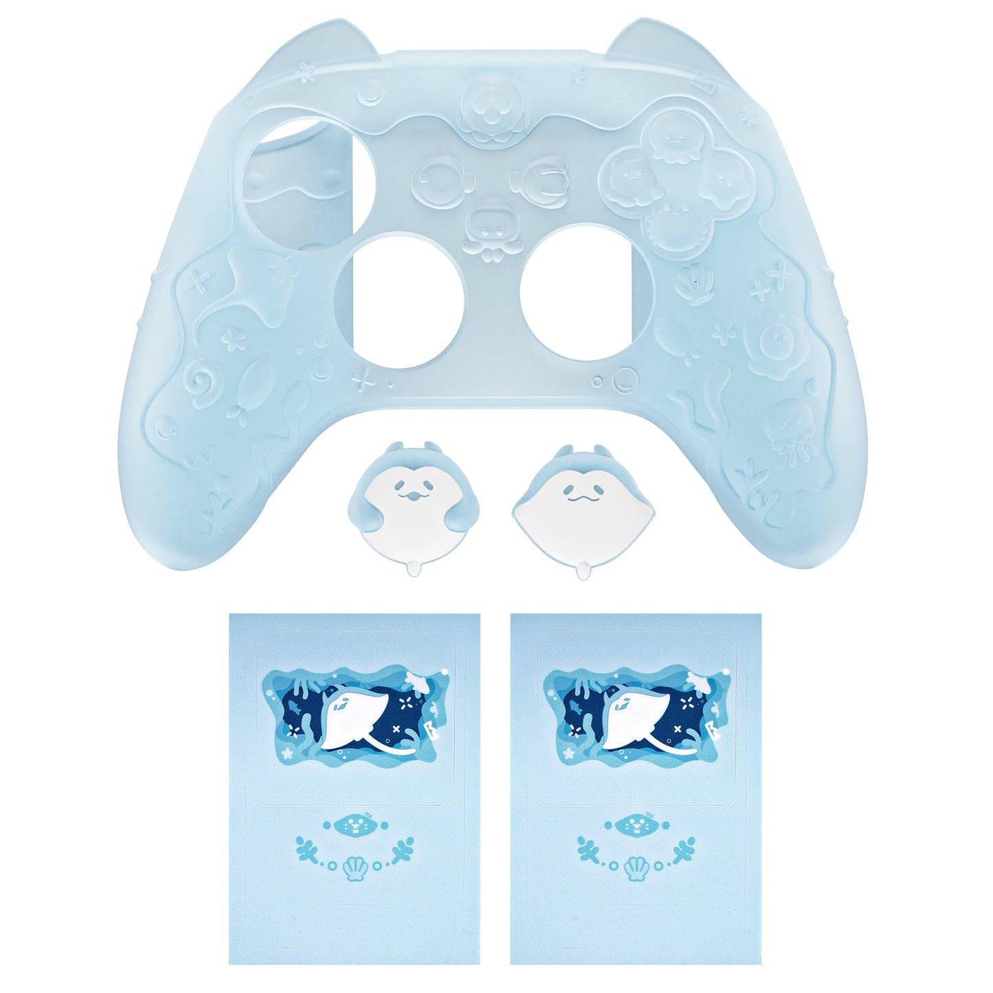 PlayVital Cute Ocean Whisper Series Silicone Cover for Xbox Series X/S Controller, Semi-Clear Silicone Skin Grip for Xbox Core Wireless Controller with Thumb Grip & Sticker - Mint Blue PlayVital