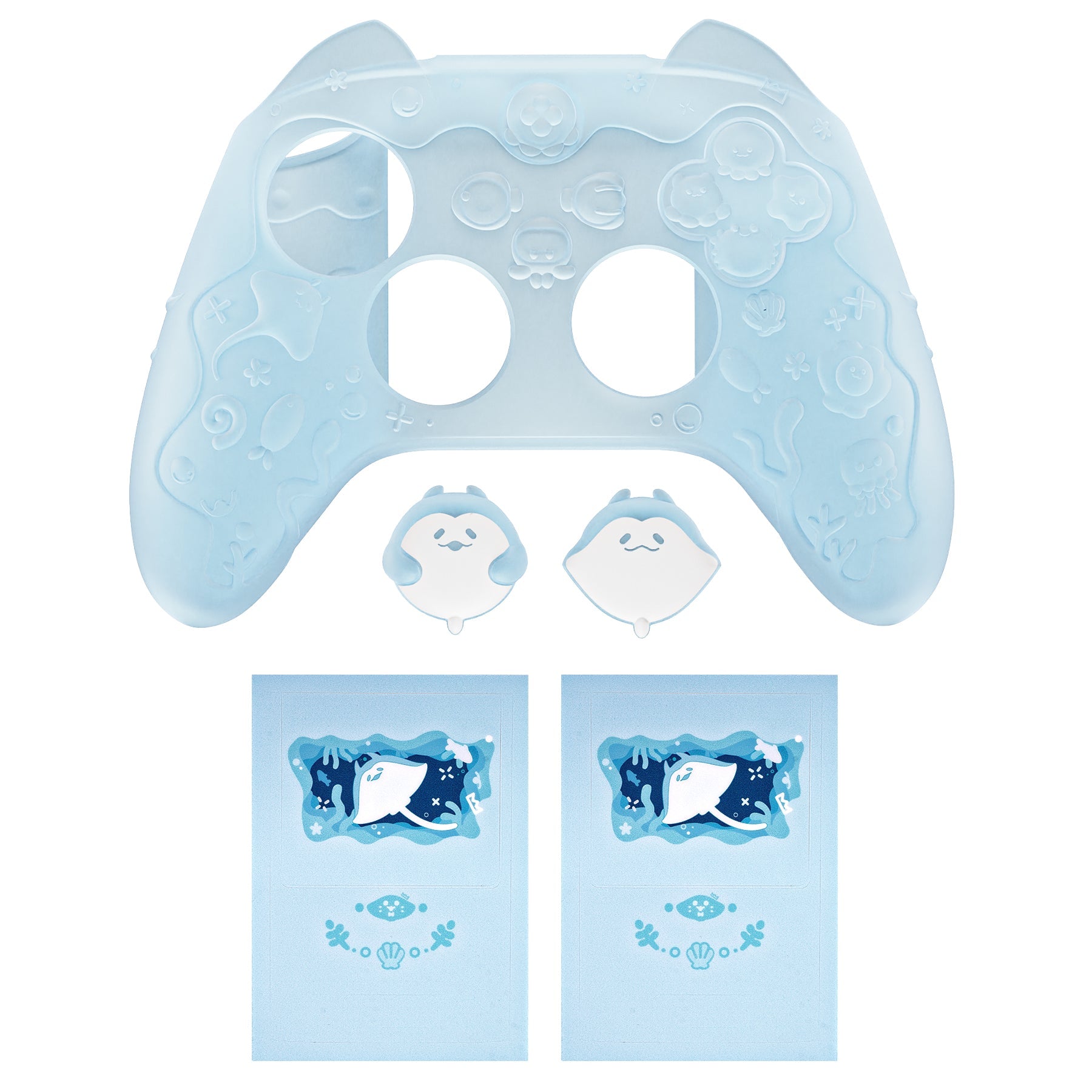 PlayVital Cute Ocean Whisper Series Silicone Cover for Xbox Series X/S Controller, Semi-Clear Silicone Skin Grip for Xbox Core Wireless Controller with Thumb Grip & Sticker - Mint Blue PlayVital