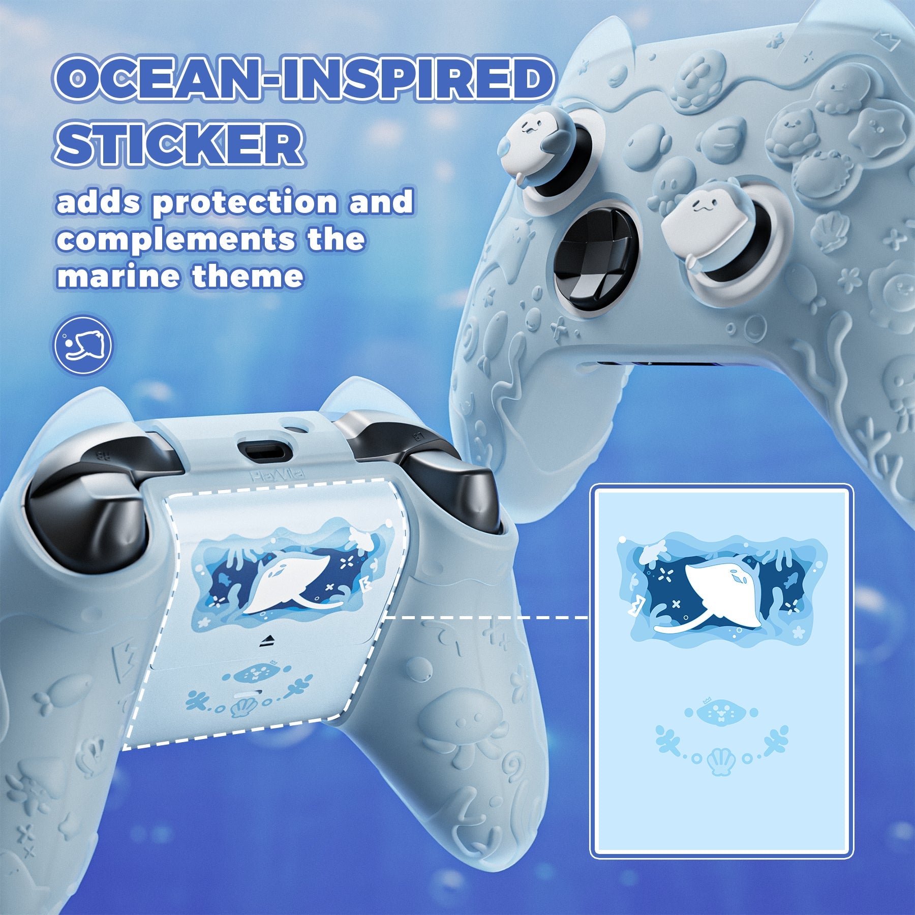 PlayVital Cute Ocean Whisper Series Silicone Cover for Xbox Series X/S Controller, Semi-Clear Silicone Skin Grip for Xbox Core Wireless Controller with Thumb Grip & Sticker - Mint Blue PlayVital