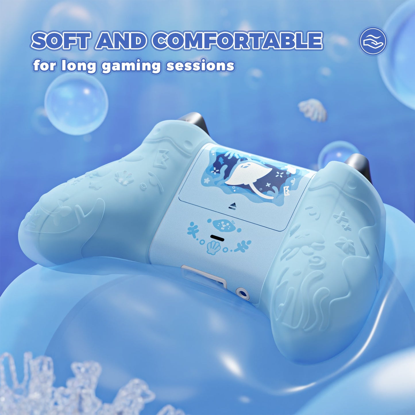 PlayVital Cute Ocean Whisper Series Silicone Cover for Xbox Series X/S Controller, Semi-Clear Silicone Skin Grip for Xbox Core Wireless Controller with Thumb Grip & Sticker - Mint Blue PlayVital