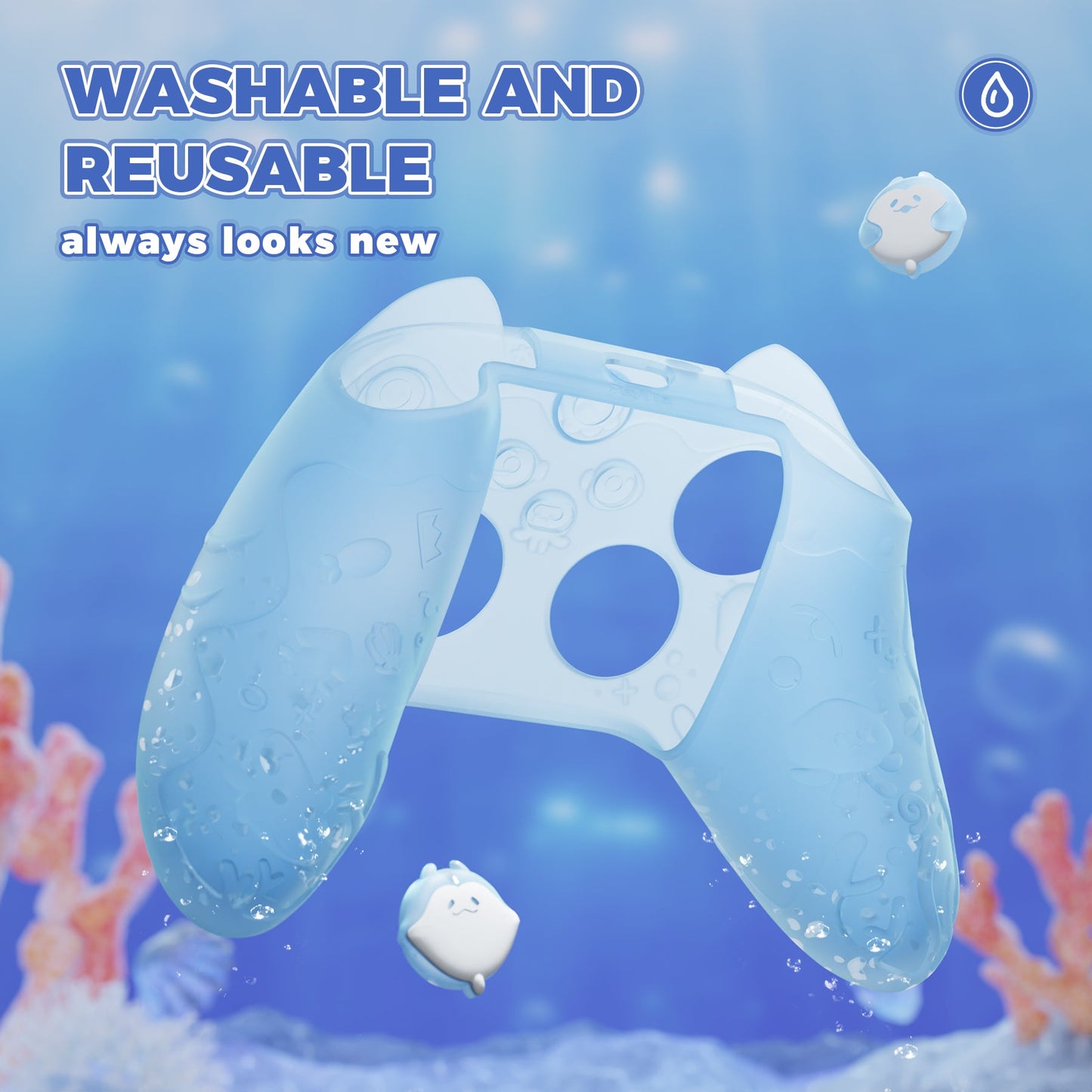 PlayVital Cute Ocean Whisper Series Silicone Cover for Xbox Series X/S Controller, Semi-Clear Silicone Skin Grip for Xbox Core Wireless Controller with Thumb Grip & Sticker - Mint Blue PlayVital