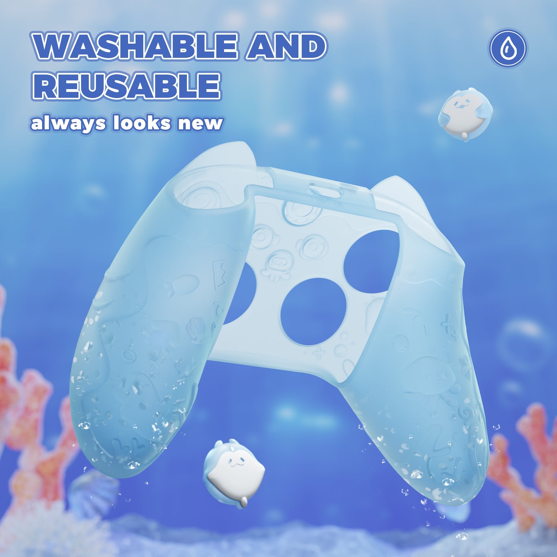 PlayVital Cute Ocean Whisper Series Silicone Cover for Xbox Series X/S Controller, Semi-Clear Silicone Skin Grip for Xbox Core Wireless Controller with Thumb Grip & Sticker - Mint Blue PlayVital