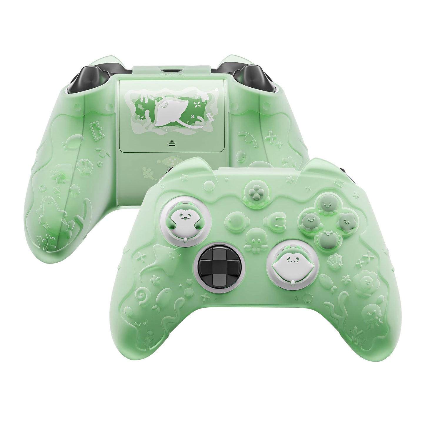 PlayVital Cute Ocean Whisper Series Silicone Cover for Xbox Series X/S Controller, Semi-Clear Silicone Skin Grip for Xbox Core Wireless Controller with Thumb Grip & Sticker - Pastel Green PlayVital