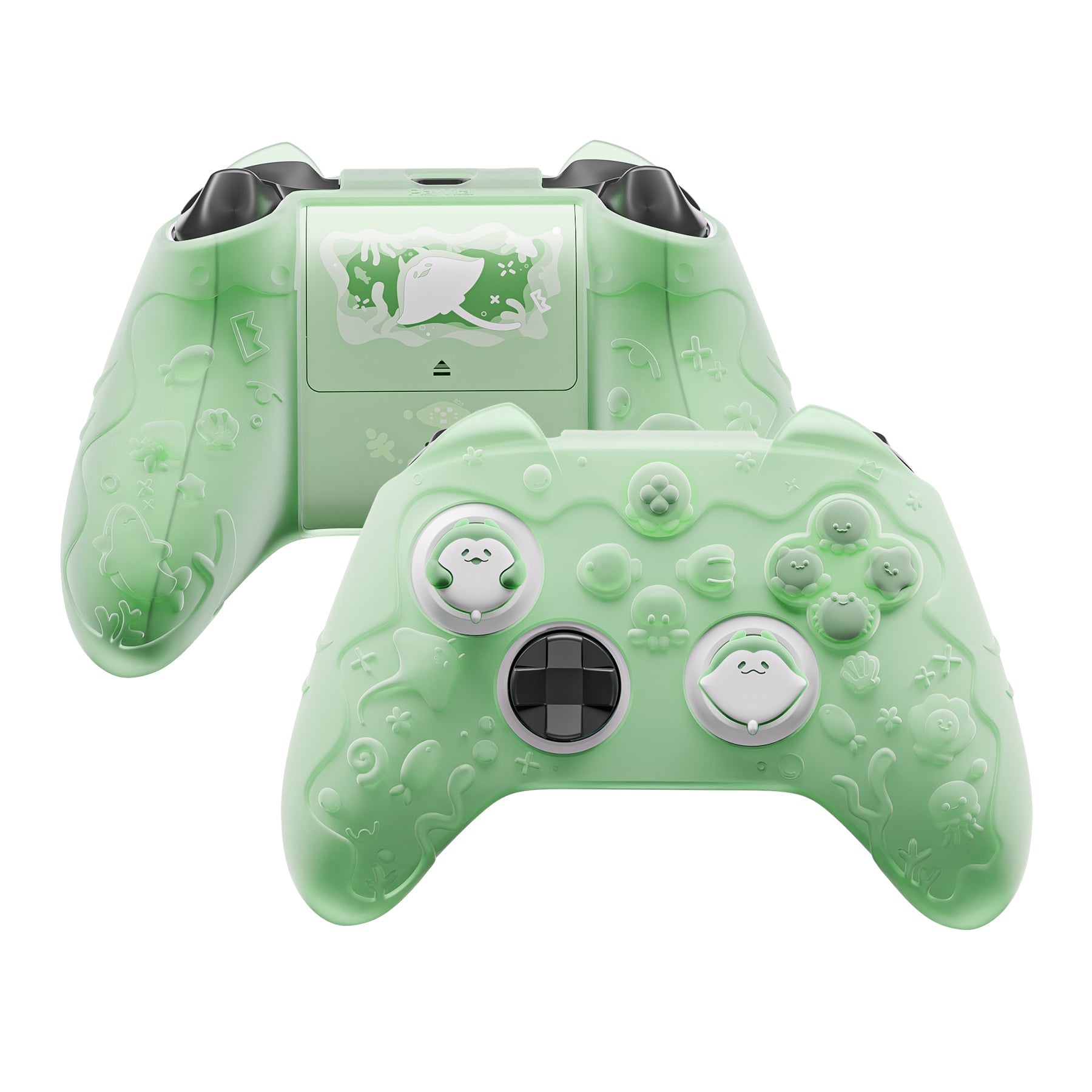 PlayVital Cute Ocean Whisper Series Silicone Cover for Xbox Series X/S Controller, Semi-Clear Silicone Skin Grip for Xbox Core Wireless Controller with Thumb Grip & Sticker - Pastel Green PlayVital