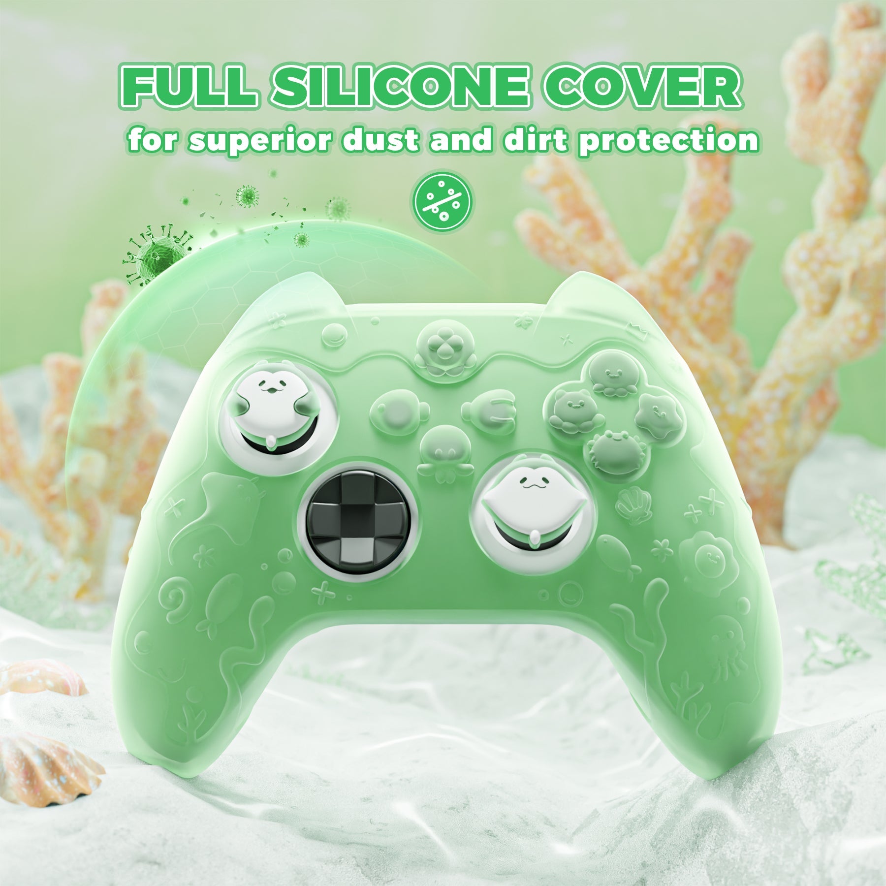 PlayVital Cute Ocean Whisper Series Silicone Cover for Xbox Series X/S Controller, Semi-Clear Silicone Skin Grip for Xbox Core Wireless Controller with Thumb Grip & Sticker - Pastel Green PlayVital
