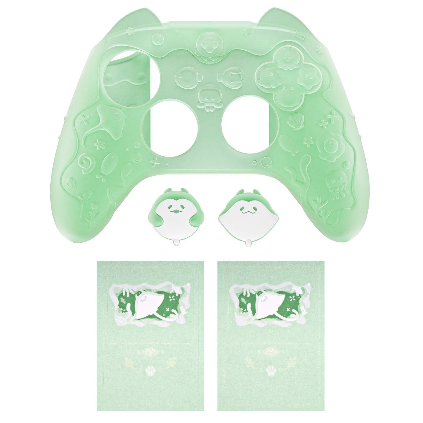PlayVital Cute Ocean Whisper Series Silicone Cover for Xbox Series X/S Controller, Semi-Clear Silicone Skin Grip for Xbox Core Wireless Controller with Thumb Grip & Sticker - Pastel Green PlayVital