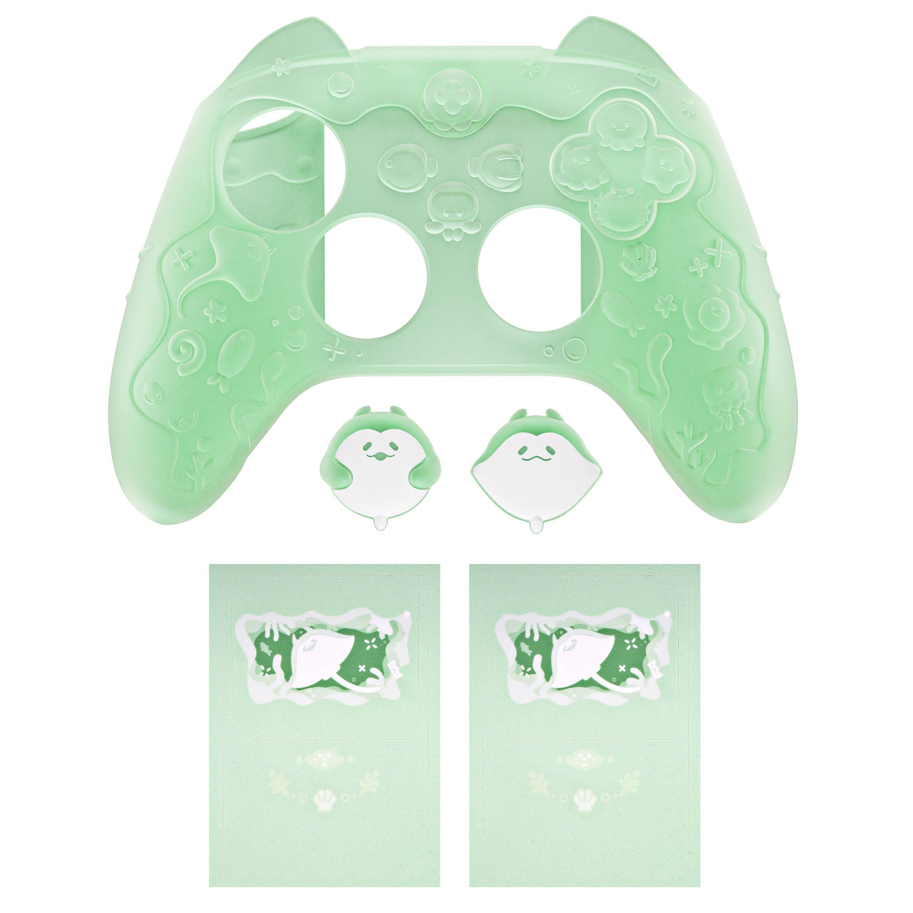 PlayVital Cute Ocean Whisper Series Silicone Cover for Xbox Series X/S Controller, Semi-Clear Silicone Skin Grip for Xbox Core Wireless Controller with Thumb Grip & Sticker - Pastel Green PlayVital