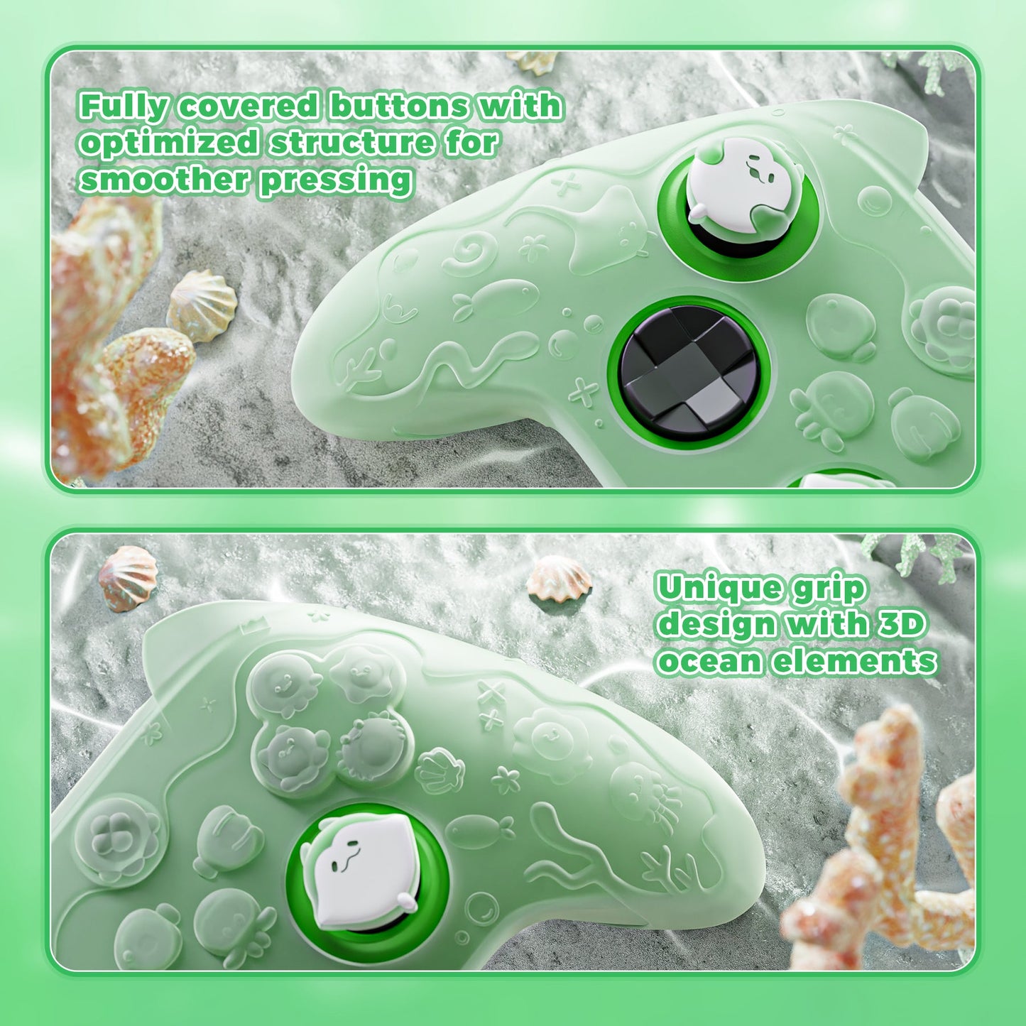 PlayVital Cute Ocean Whisper Series Silicone Cover for Xbox Series X/S Controller, Semi-Clear Silicone Skin Grip for Xbox Core Wireless Controller with Thumb Grip & Sticker - Pastel Green PlayVital