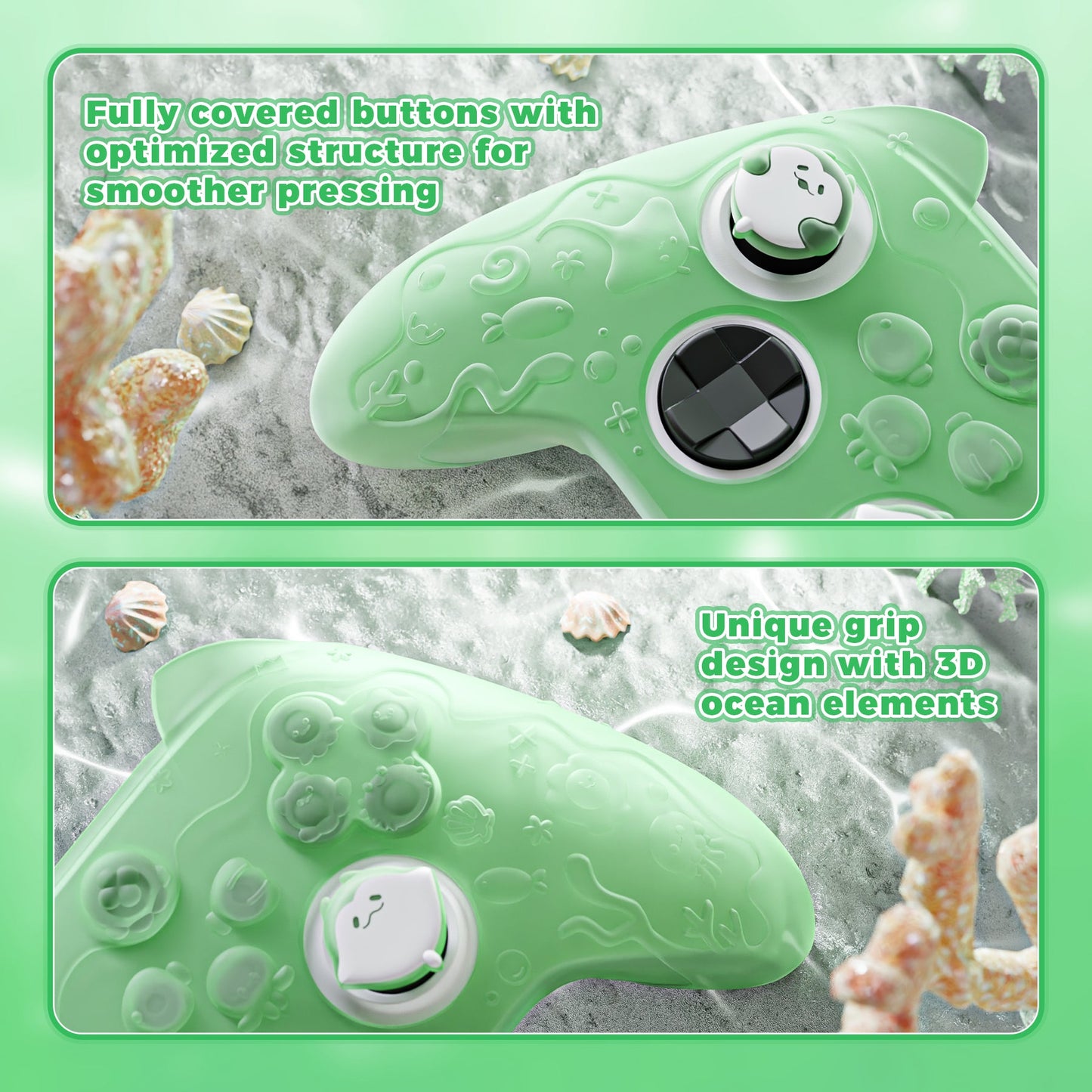 PlayVital Cute Ocean Whisper Series Silicone Cover for Xbox Series X/S Controller, Semi-Clear Silicone Skin Grip for Xbox Core Wireless Controller with Thumb Grip & Sticker - Pastel Green PlayVital