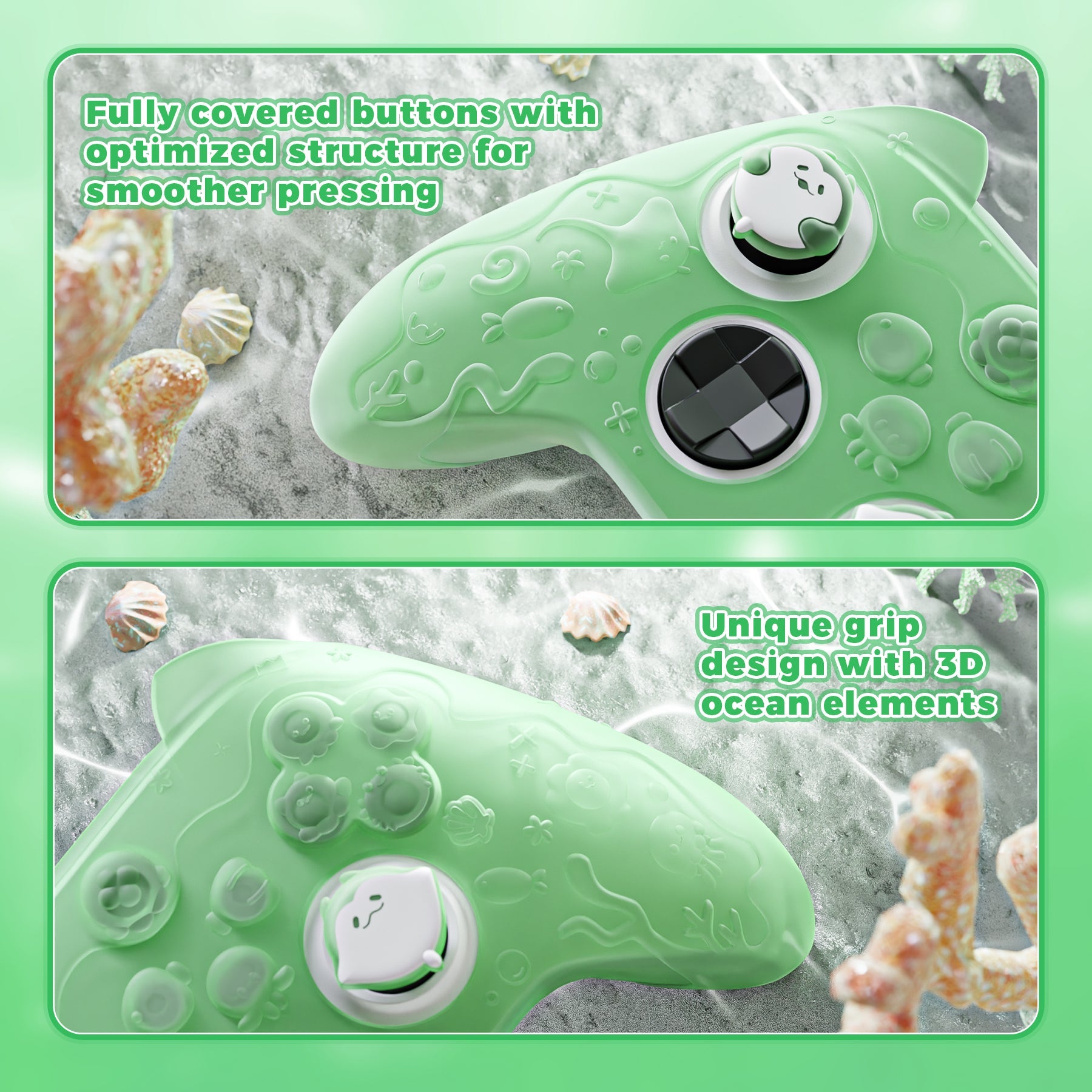 PlayVital Cute Ocean Whisper Series Silicone Cover for Xbox Series X/S Controller, Semi-Clear Silicone Skin Grip for Xbox Core Wireless Controller with Thumb Grip & Sticker - Pastel Green PlayVital