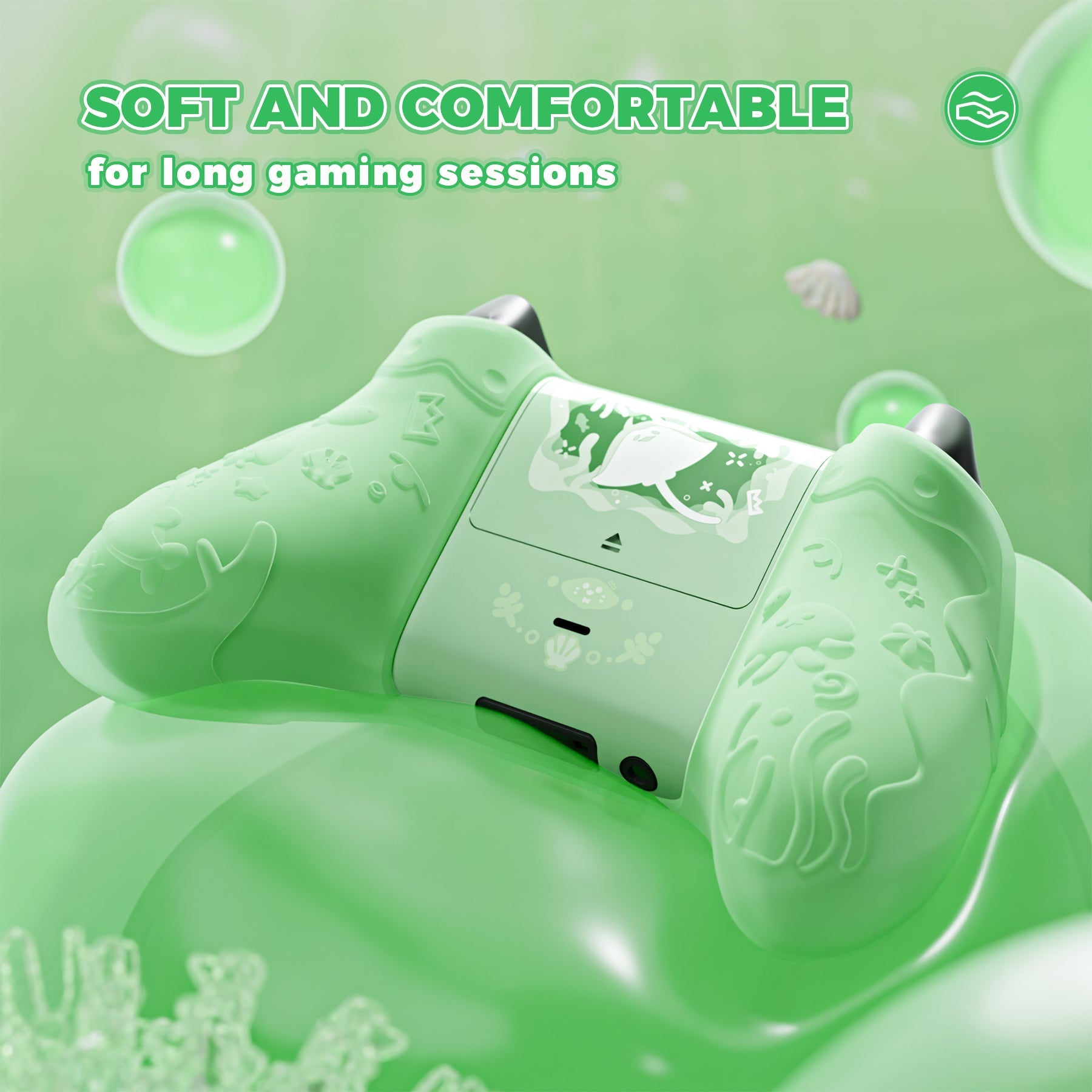 PlayVital Cute Ocean Whisper Series Silicone Cover for Xbox Series X/S Controller, Semi-Clear Silicone Skin Grip for Xbox Core Wireless Controller with Thumb Grip & Sticker - Pastel Green PlayVital