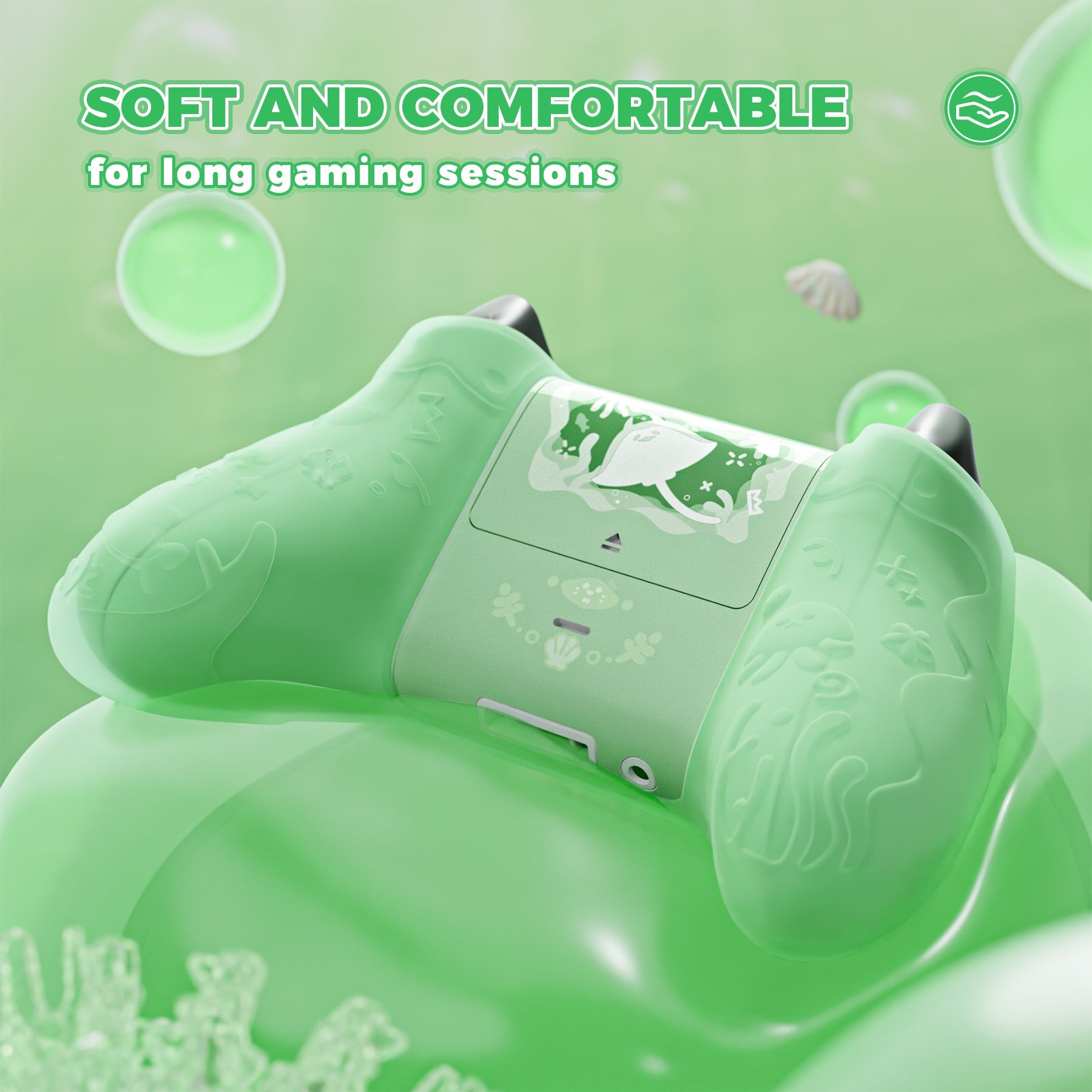 PlayVital Cute Ocean Whisper Series Silicone Cover for Xbox Series X/S Controller, Semi-Clear Silicone Skin Grip for Xbox Core Wireless Controller with Thumb Grip & Sticker - Pastel Green PlayVital