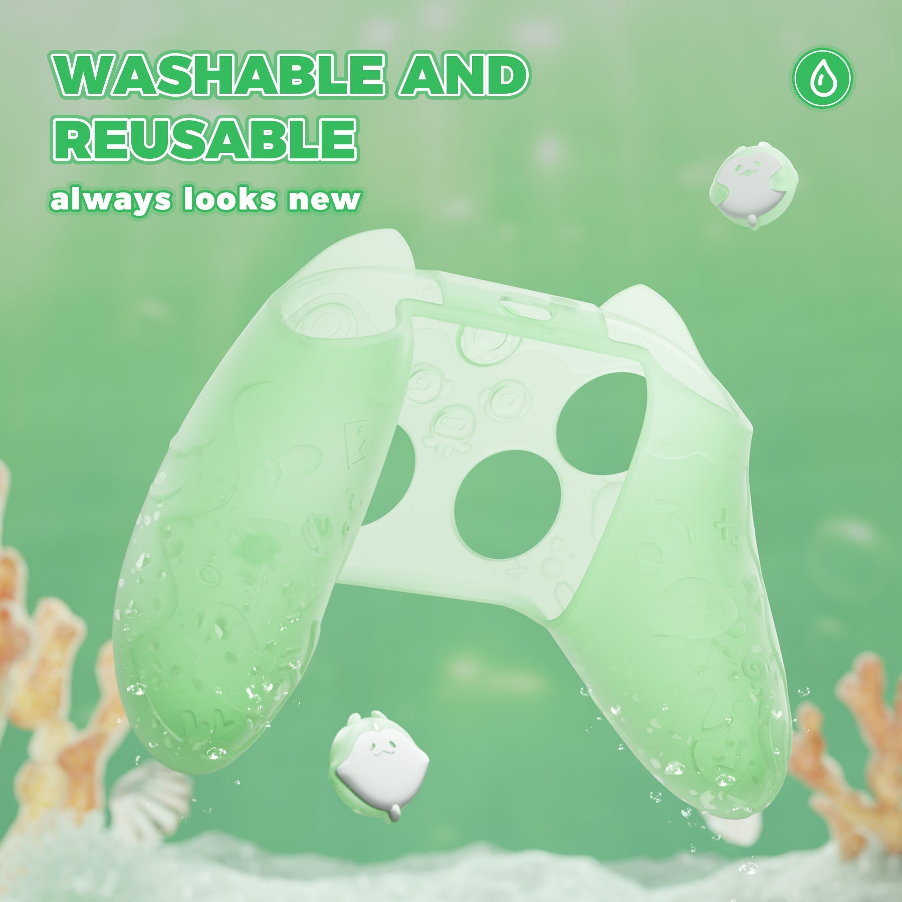 PlayVital Cute Ocean Whisper Series Silicone Cover for Xbox Series X/S Controller, Semi-Clear Silicone Skin Grip for Xbox Core Wireless Controller with Thumb Grip & Sticker - Pastel Green PlayVital