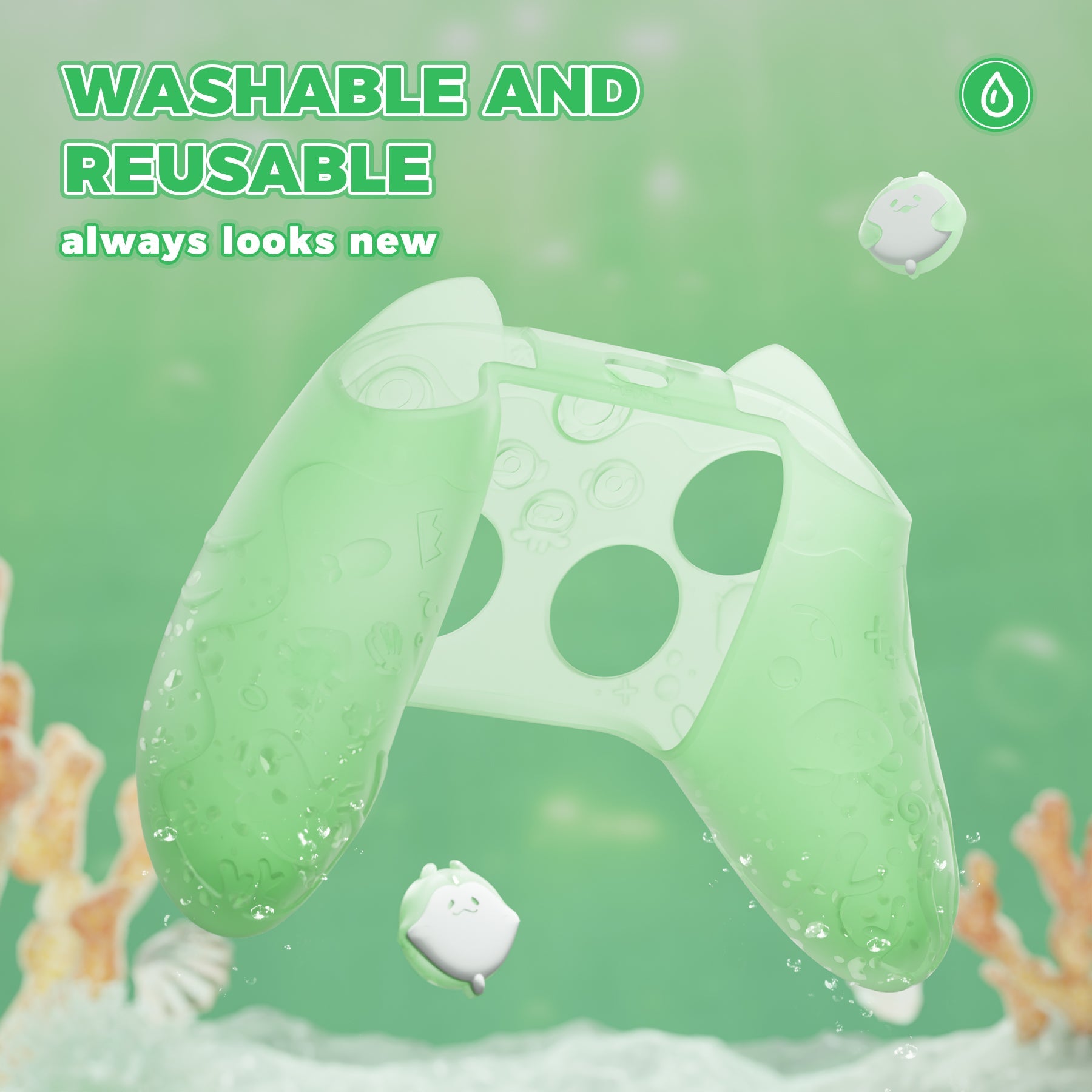 PlayVital Cute Ocean Whisper Series Silicone Cover for Xbox Series X/S Controller, Semi-Clear Silicone Skin Grip for Xbox Core Wireless Controller with Thumb Grip & Sticker - Pastel Green PlayVital