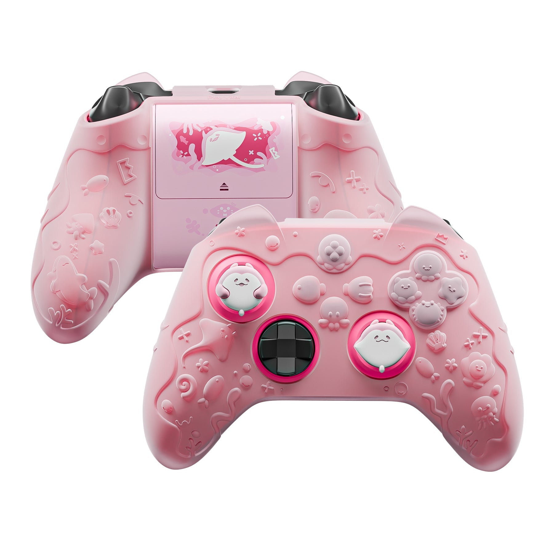 PlayVital Cute Ocean Whisper Series Silicone Cover for Xbox Series X/S Controller, Semi-Clear Silicone Skin Grip for Xbox Core Wireless Controller with Thumb Grip & Sticker - Peach Pink PlayVital