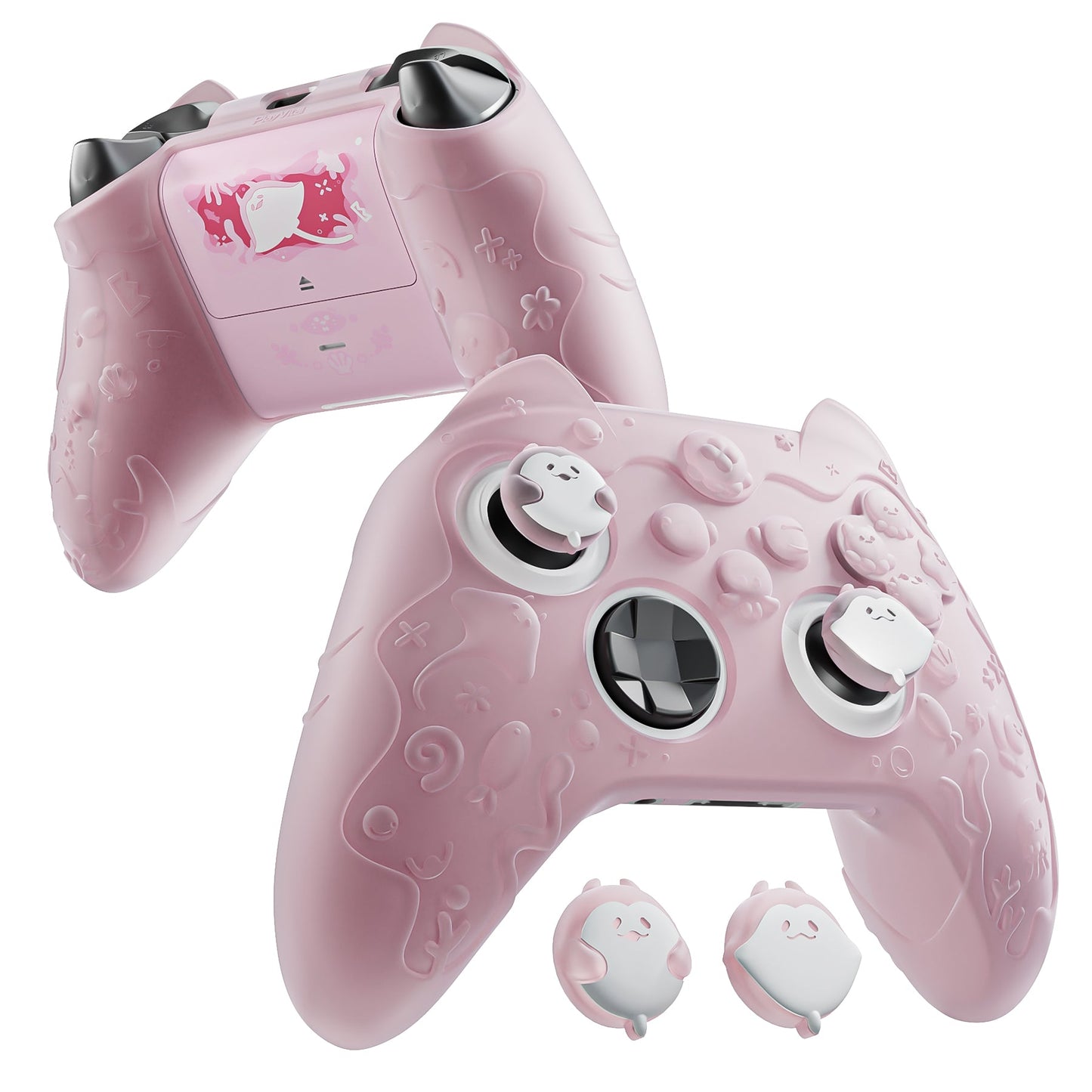 PlayVital Cute Ocean Whisper Series Silicone Cover for Xbox Series X/S Controller, Semi-Clear Silicone Skin Grip for Xbox Core Wireless Controller with Thumb Grip & Sticker - Peach Pink PlayVital