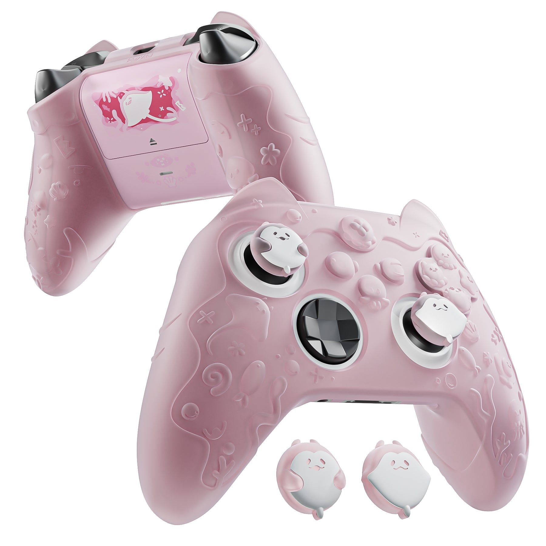 PlayVital Cute Ocean Whisper Series Silicone Cover for Xbox Series X/S Controller, Semi-Clear Silicone Skin Grip for Xbox Core Wireless Controller with Thumb Grip & Sticker - Peach Pink PlayVital