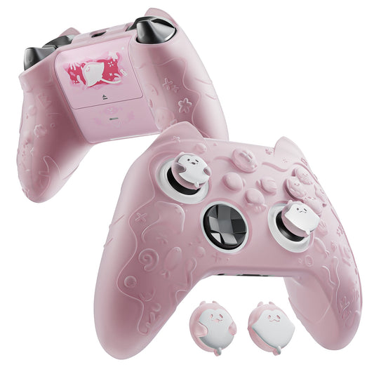 PlayVital Cute Ocean Whisper Series Silicone Cover for Xbox Series X/S Controller, Semi-Clear Silicone Skin Grip for Xbox Core Wireless Controller with Thumb Grip & Sticker - Peach Pink PlayVital