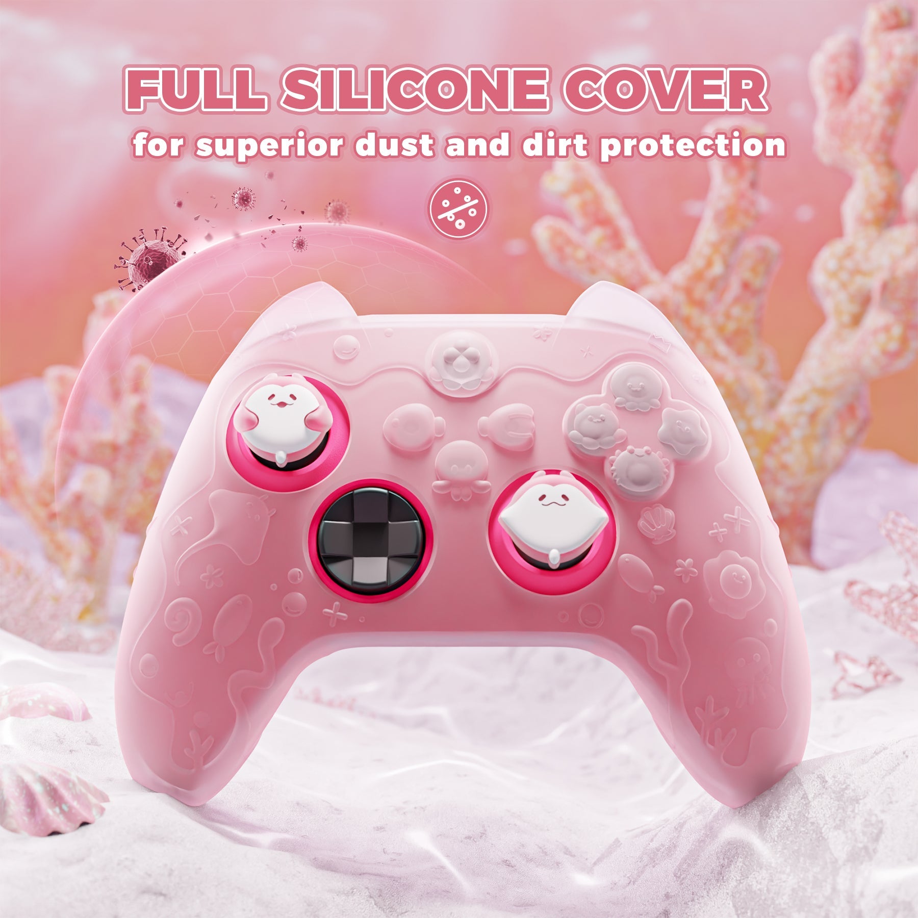 PlayVital Cute Ocean Whisper Series Silicone Cover for Xbox Series X/S Controller, Semi-Clear Silicone Skin Grip for Xbox Core Wireless Controller with Thumb Grip & Sticker - Peach Pink PlayVital