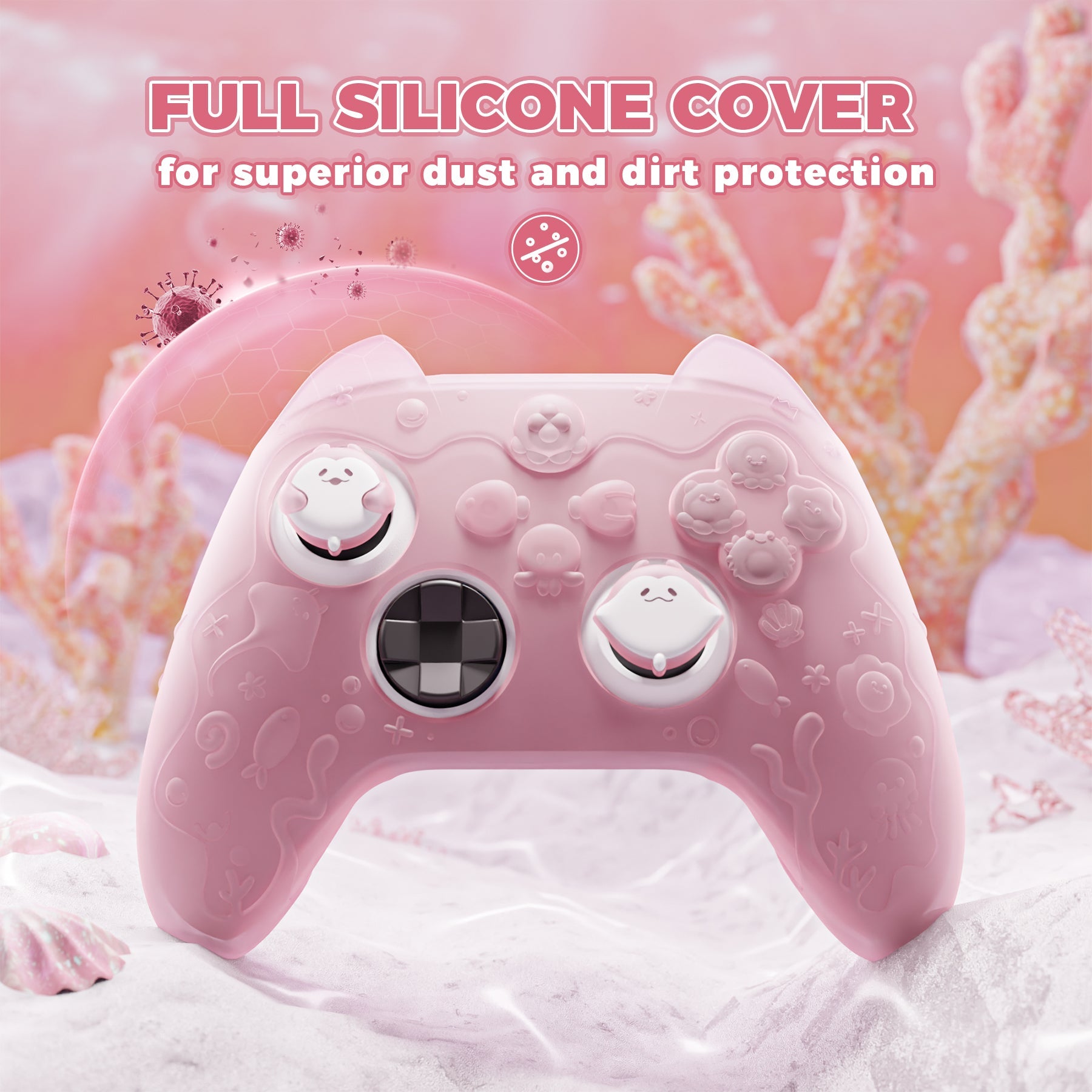PlayVital Cute Ocean Whisper Series Silicone Cover for Xbox Series X/S Controller, Semi-Clear Silicone Skin Grip for Xbox Core Wireless Controller with Thumb Grip & Sticker - Peach Pink PlayVital