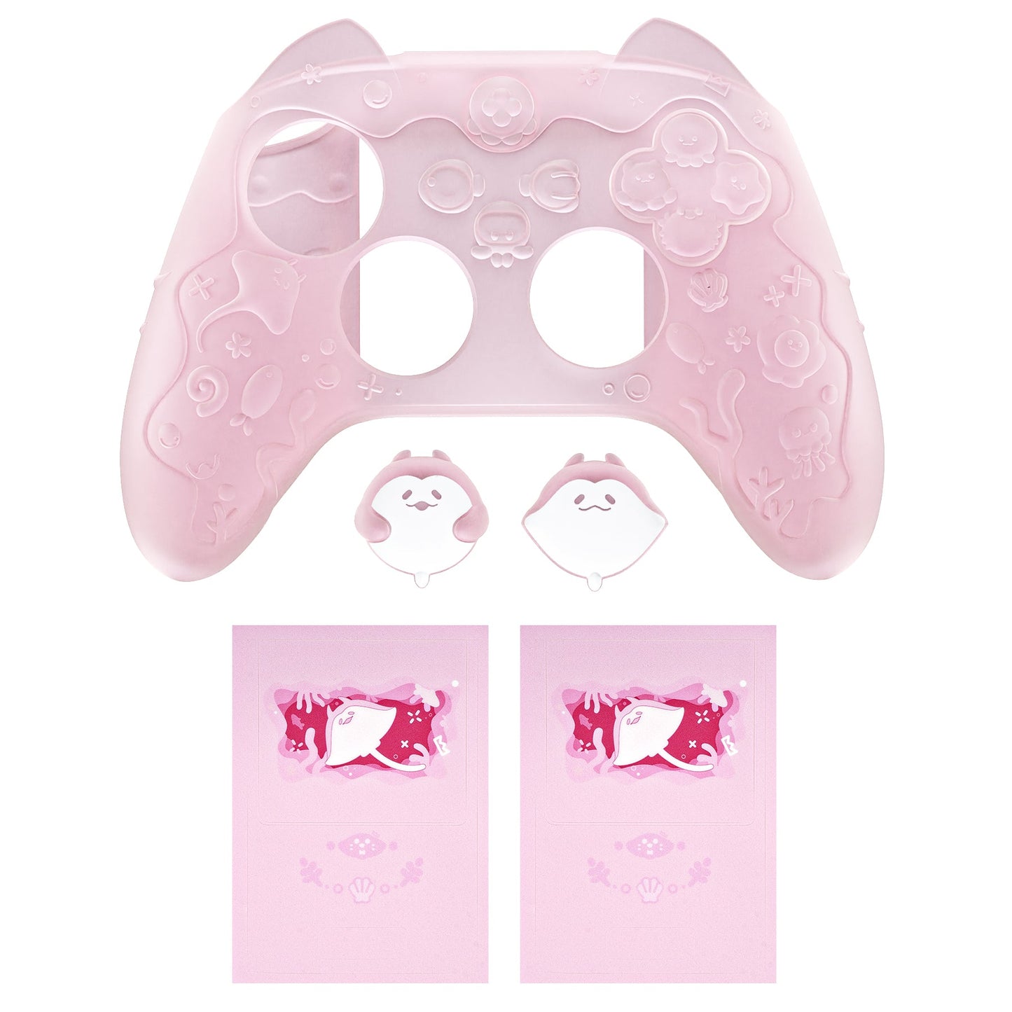 PlayVital Cute Ocean Whisper Series Silicone Cover for Xbox Series X/S Controller, Semi-Clear Silicone Skin Grip for Xbox Core Wireless Controller with Thumb Grip & Sticker - Peach Pink PlayVital