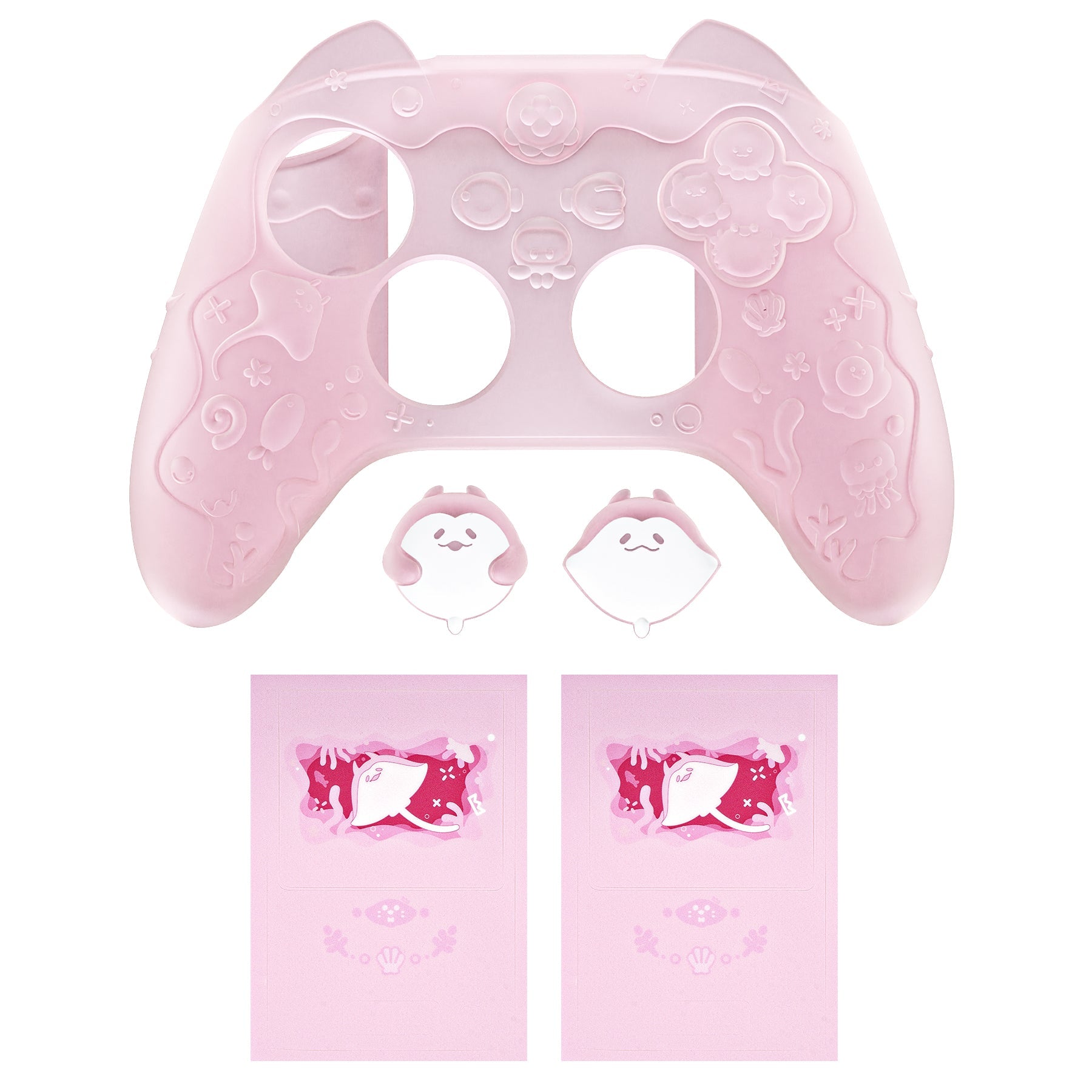 PlayVital Cute Ocean Whisper Series Silicone Cover for Xbox Series X/S Controller, Semi-Clear Silicone Skin Grip for Xbox Core Wireless Controller with Thumb Grip & Sticker - Peach Pink PlayVital
