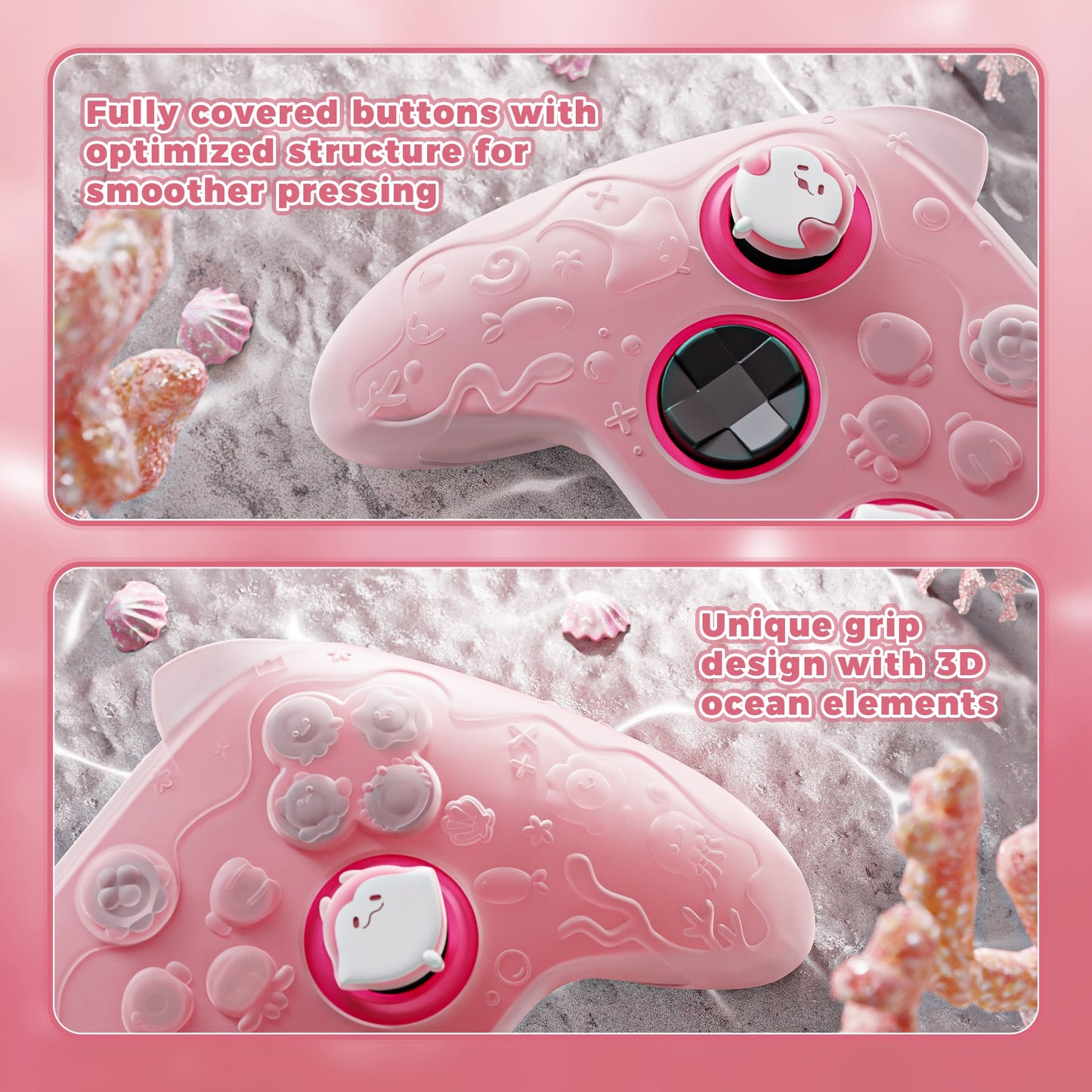 PlayVital Cute Ocean Whisper Series Silicone Cover for Xbox Series X/S Controller, Semi-Clear Silicone Skin Grip for Xbox Core Wireless Controller with Thumb Grip & Sticker - Peach Pink PlayVital