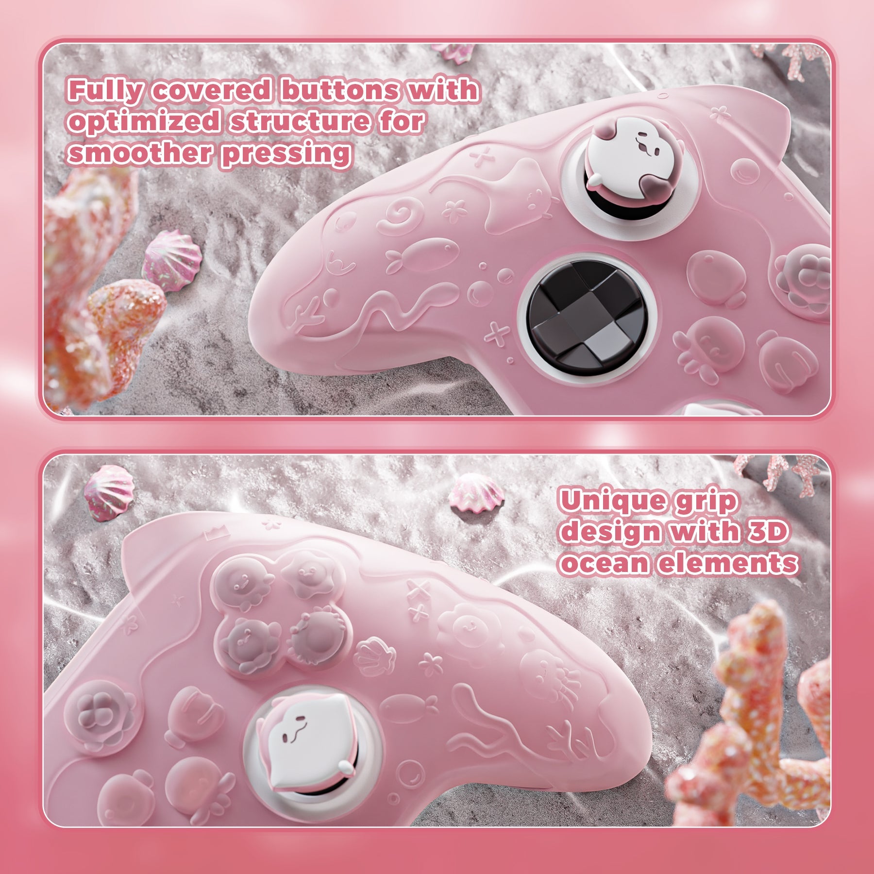 PlayVital Cute Ocean Whisper Series Silicone Cover for Xbox Series X/S Controller, Semi-Clear Silicone Skin Grip for Xbox Core Wireless Controller with Thumb Grip & Sticker - Peach Pink PlayVital