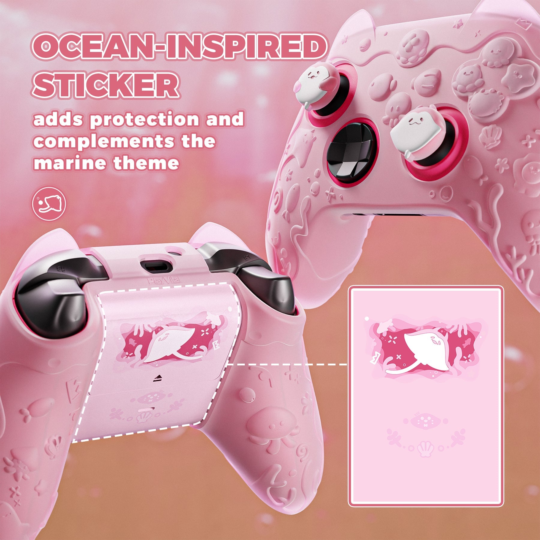 PlayVital Cute Ocean Whisper Series Silicone Cover for Xbox Series X/S Controller, Semi-Clear Silicone Skin Grip for Xbox Core Wireless Controller with Thumb Grip & Sticker - Peach Pink PlayVital