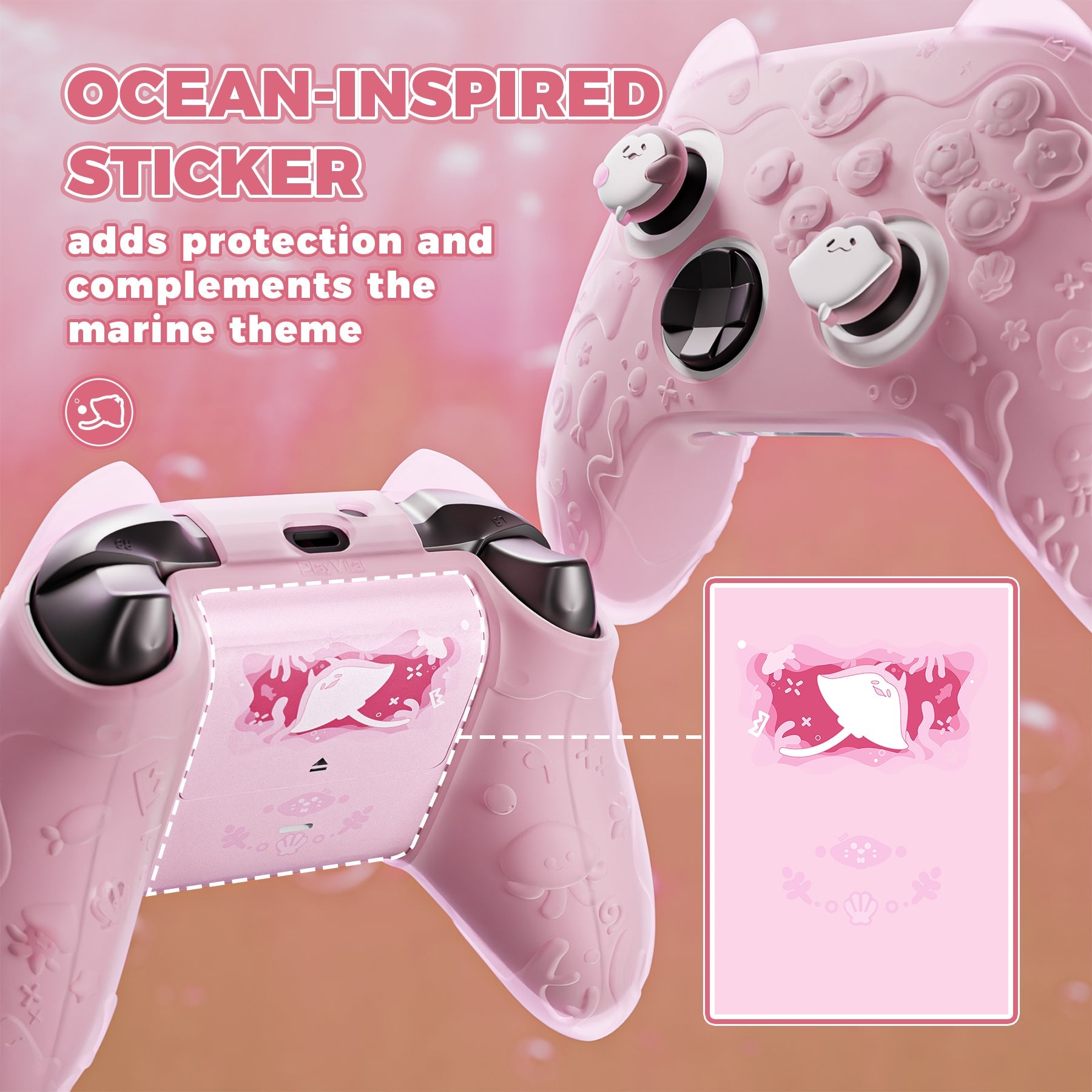 PlayVital Cute Ocean Whisper Series Silicone Cover for Xbox Series X/S Controller, Semi-Clear Silicone Skin Grip for Xbox Core Wireless Controller with Thumb Grip & Sticker - Peach Pink PlayVital