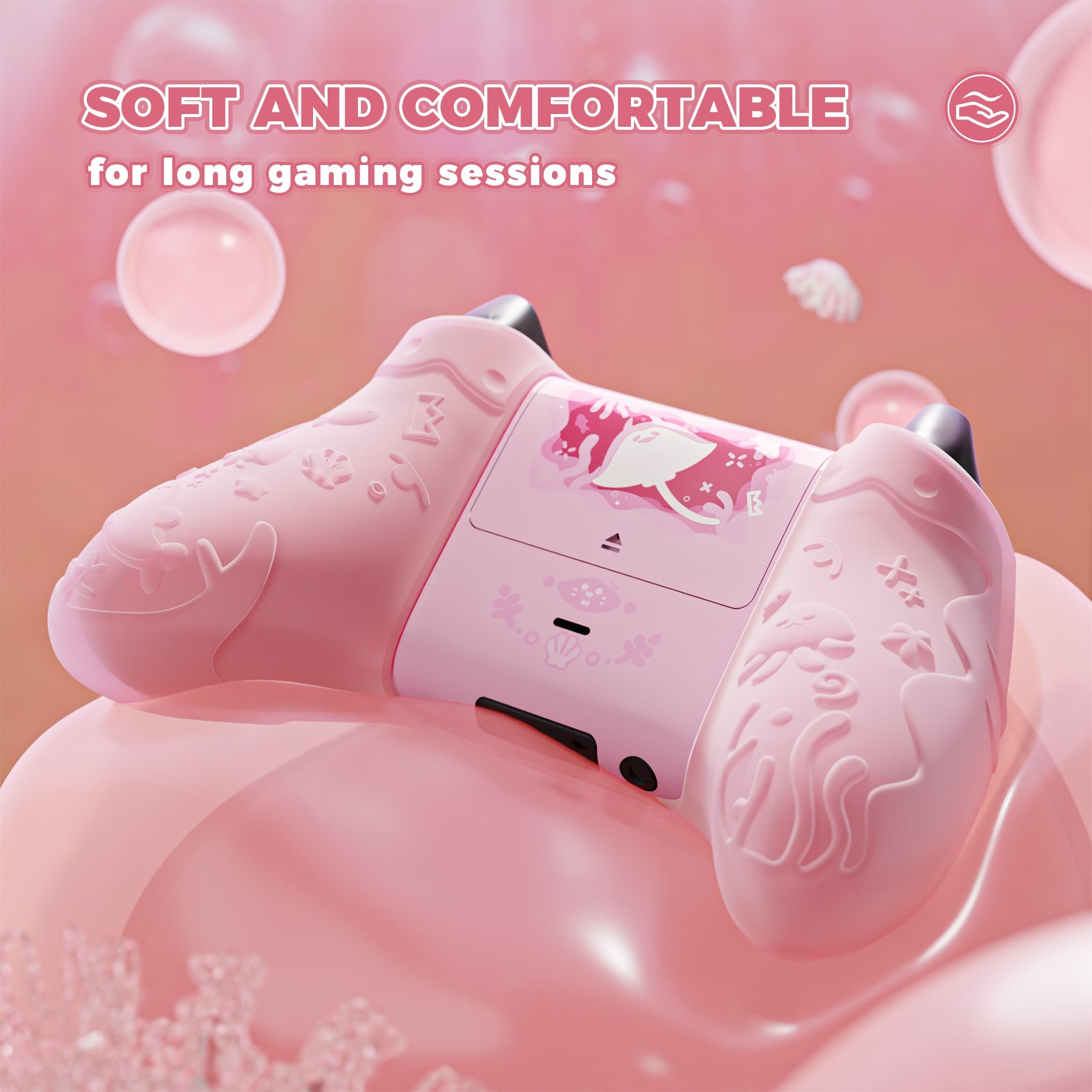 PlayVital Cute Ocean Whisper Series Silicone Cover for Xbox Series X/S Controller, Semi-Clear Silicone Skin Grip for Xbox Core Wireless Controller with Thumb Grip & Sticker - Peach Pink PlayVital