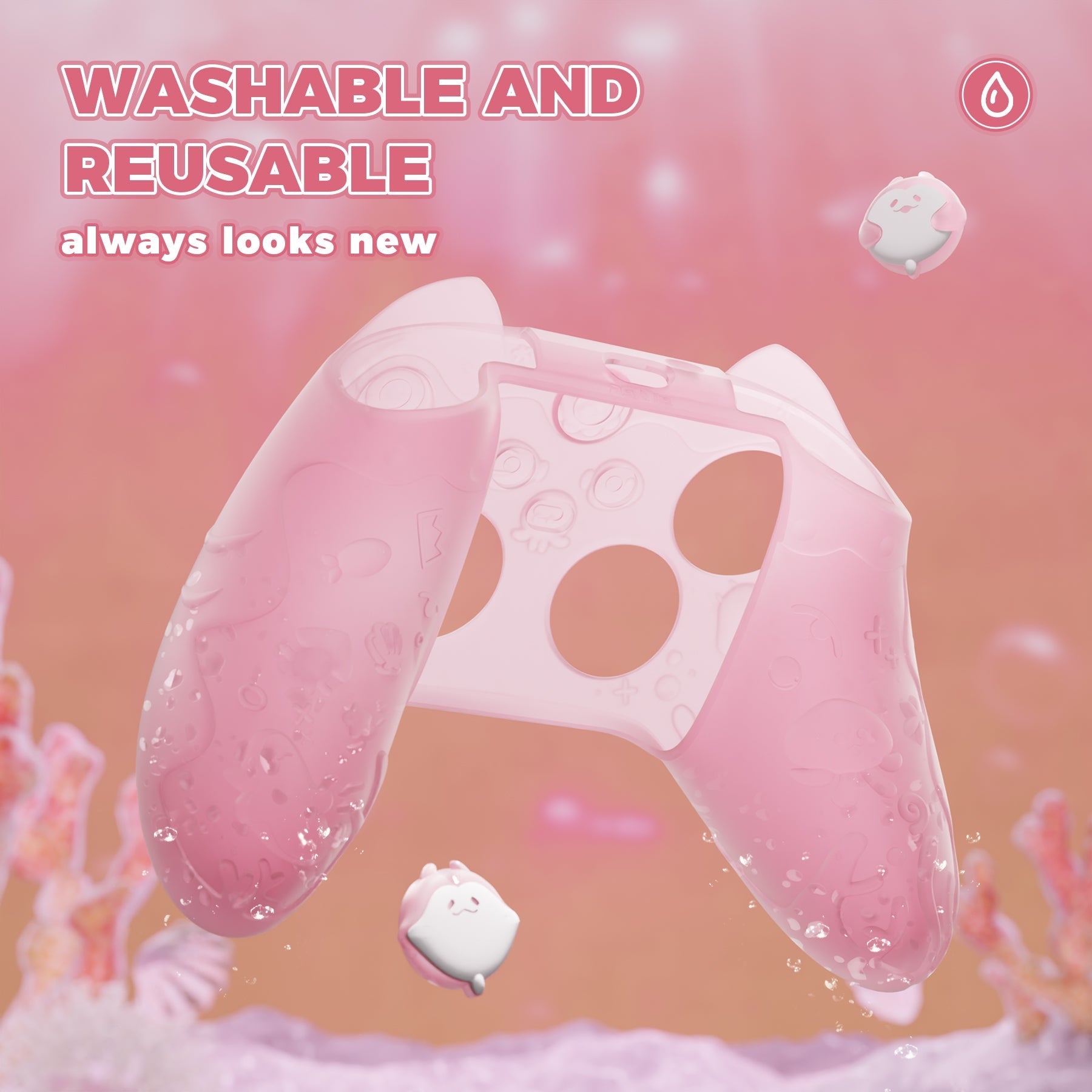 PlayVital Cute Ocean Whisper Series Silicone Cover for Xbox Series X/S Controller, Semi-Clear Silicone Skin Grip for Xbox Core Wireless Controller with Thumb Grip & Sticker - Peach Pink PlayVital