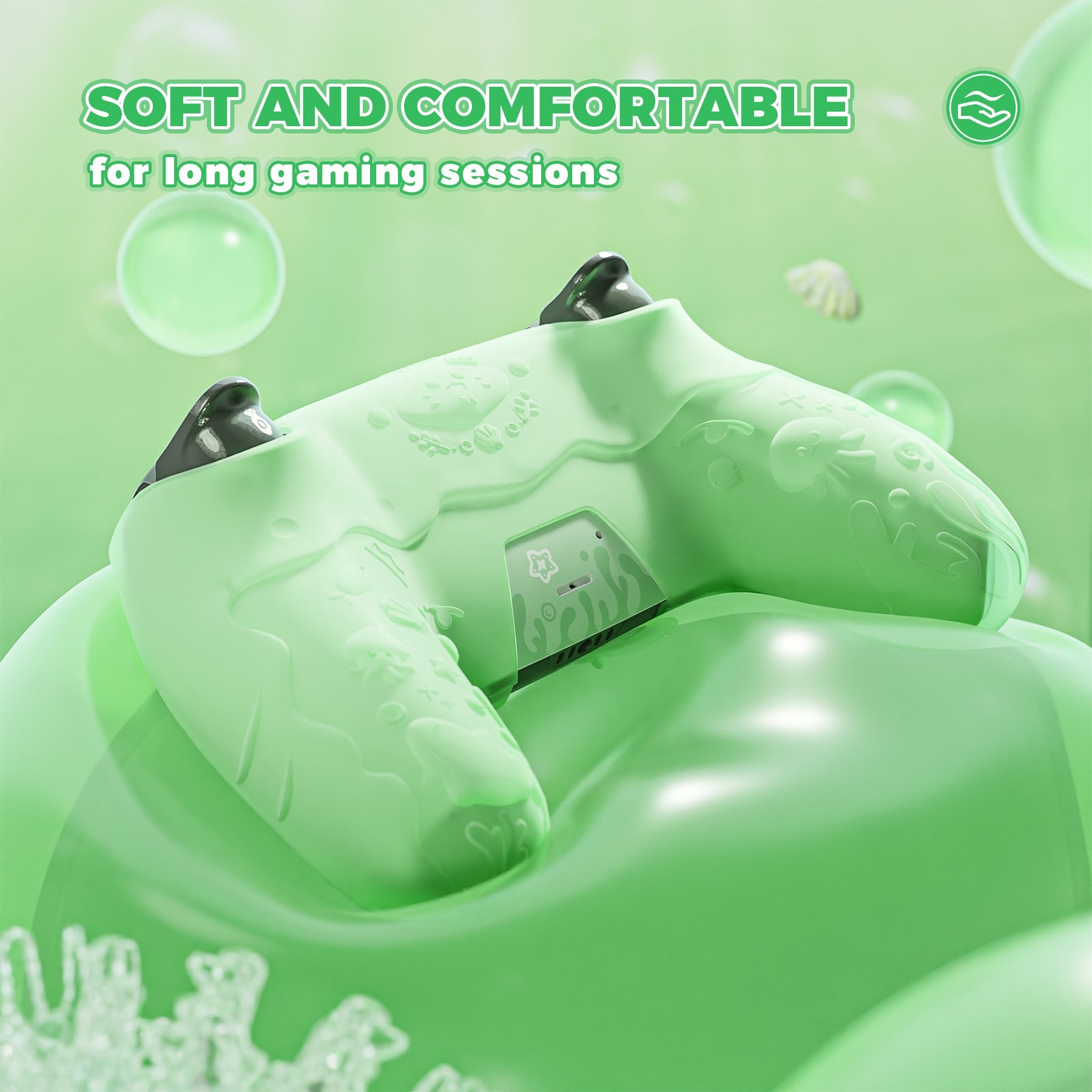 PlayVital Cute Ocean Whisper Series with Thumb Grip & Sticker Semi-Clear Silicone Case for PS5 Controller, Charging Station Compatible - Pastel Green PlayVital