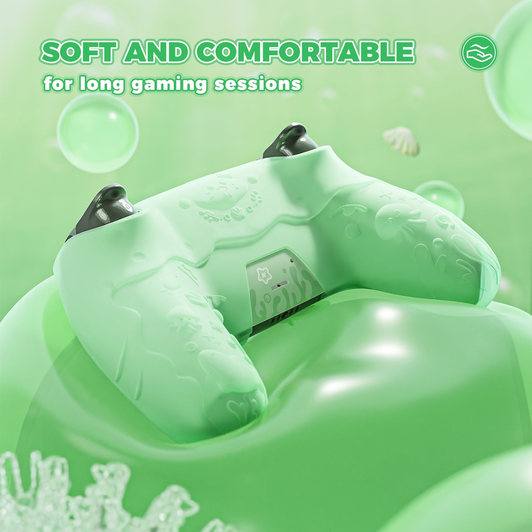 PlayVital Cute Ocean Whisper Series with Thumb Grip & Sticker Semi-Clear Silicone Case for PS5 Controller, Charging Station Compatible - Pastel Green PlayVital